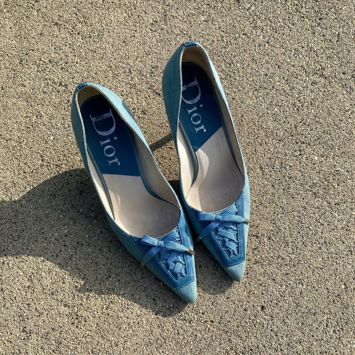 Dior × John Galliano × Vintage Dior 2002 Spring Denim Lace-up Bow Pointed Toe Pumps Size US 6.5 / IT 36.5 - 3 Thumbnail