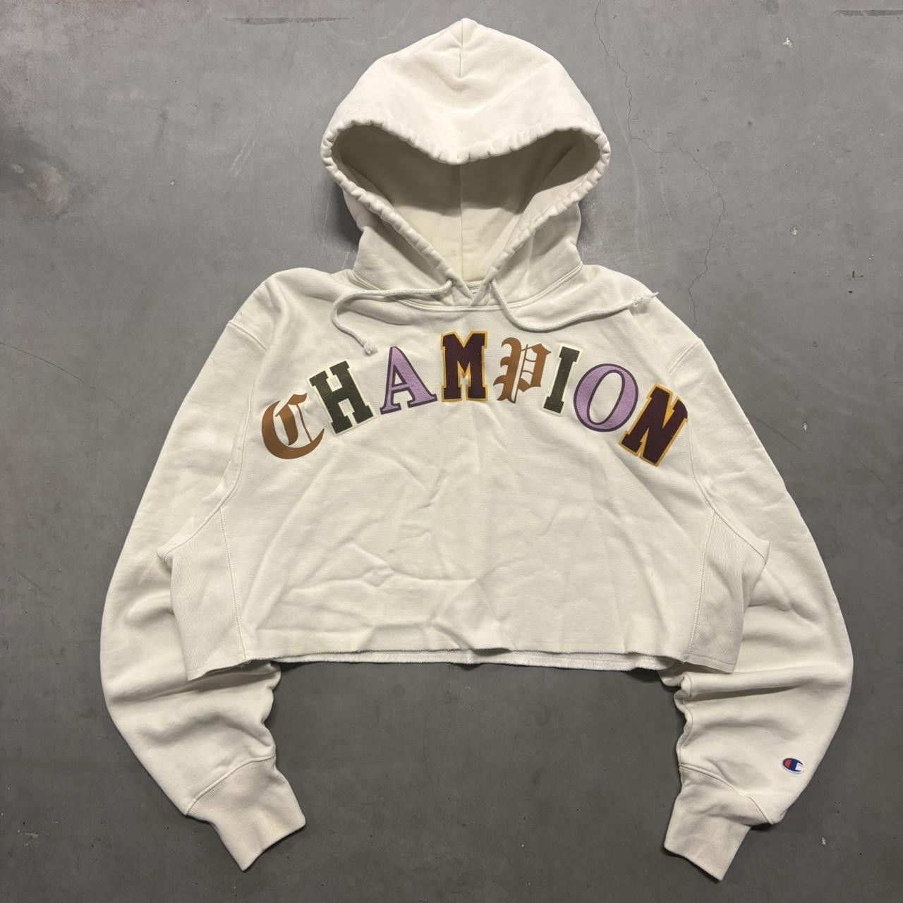 Champion Crazy Vintage Y2K/2000s Cropped White Cream Champion Quality Hoodie! Size US XL / EU 56 / 4 - 1 Thumbnail