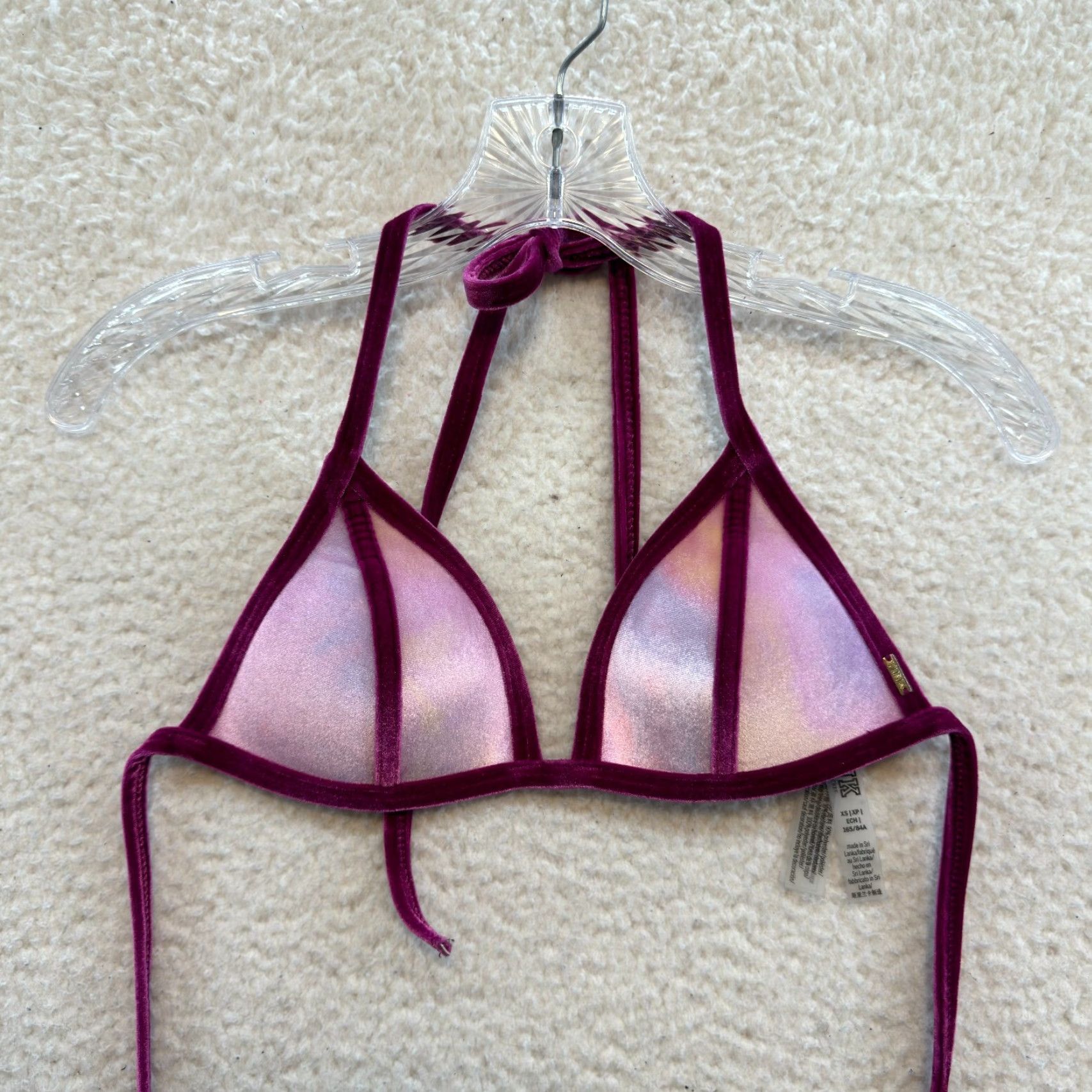 Victoria's Secret Victoria's Secret Swim Top Triangle Bikini XS Pink Purple Velvet Velour Padded Women XS Pink Velvet Velour Padded Women Size XS / US 0-2 / IT 36-38 - 2 Thumbnail