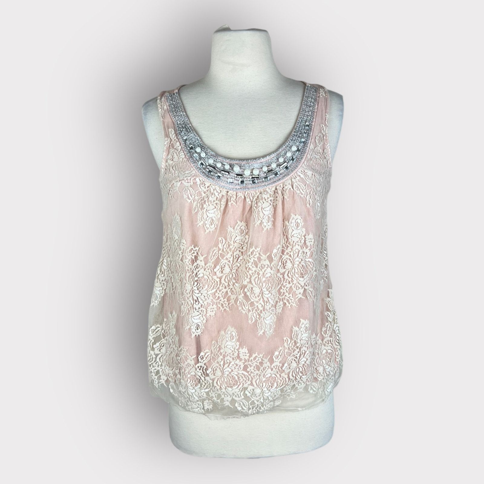 Vintage Lush | Vintage Y2K Women's Lace Embellished Top | Small Size S / US 4 / IT 40 - 1 Thumbnail