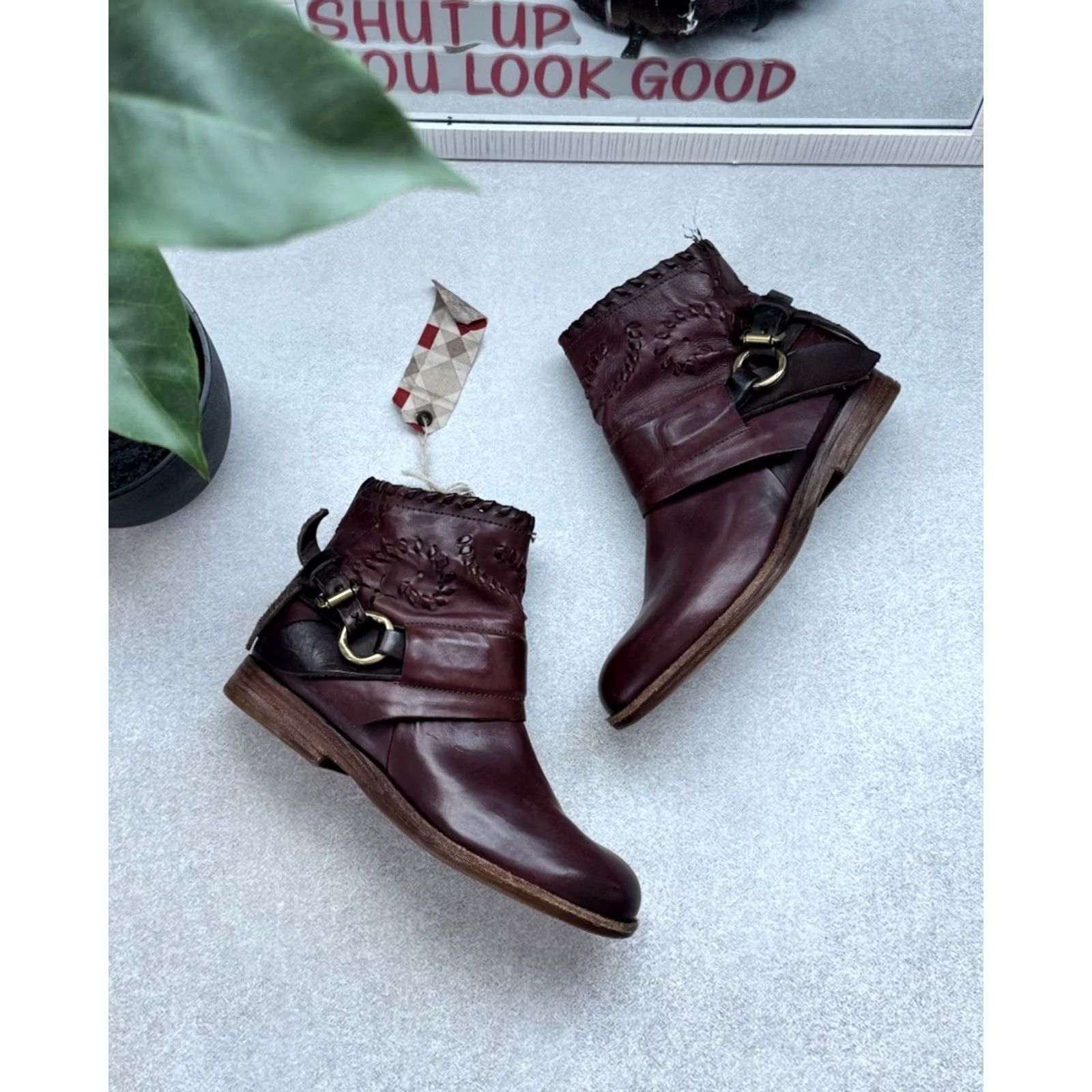 A.S.98 VINTAGE A.S 98 Airstep Ankle Leather Burgundy Boots Women US 6.5 37 Size Leather Burgundy 80s 90s Biker Bohemian A.S98 Shoes Size US 7 / IT 37 - 2 Thumbnail