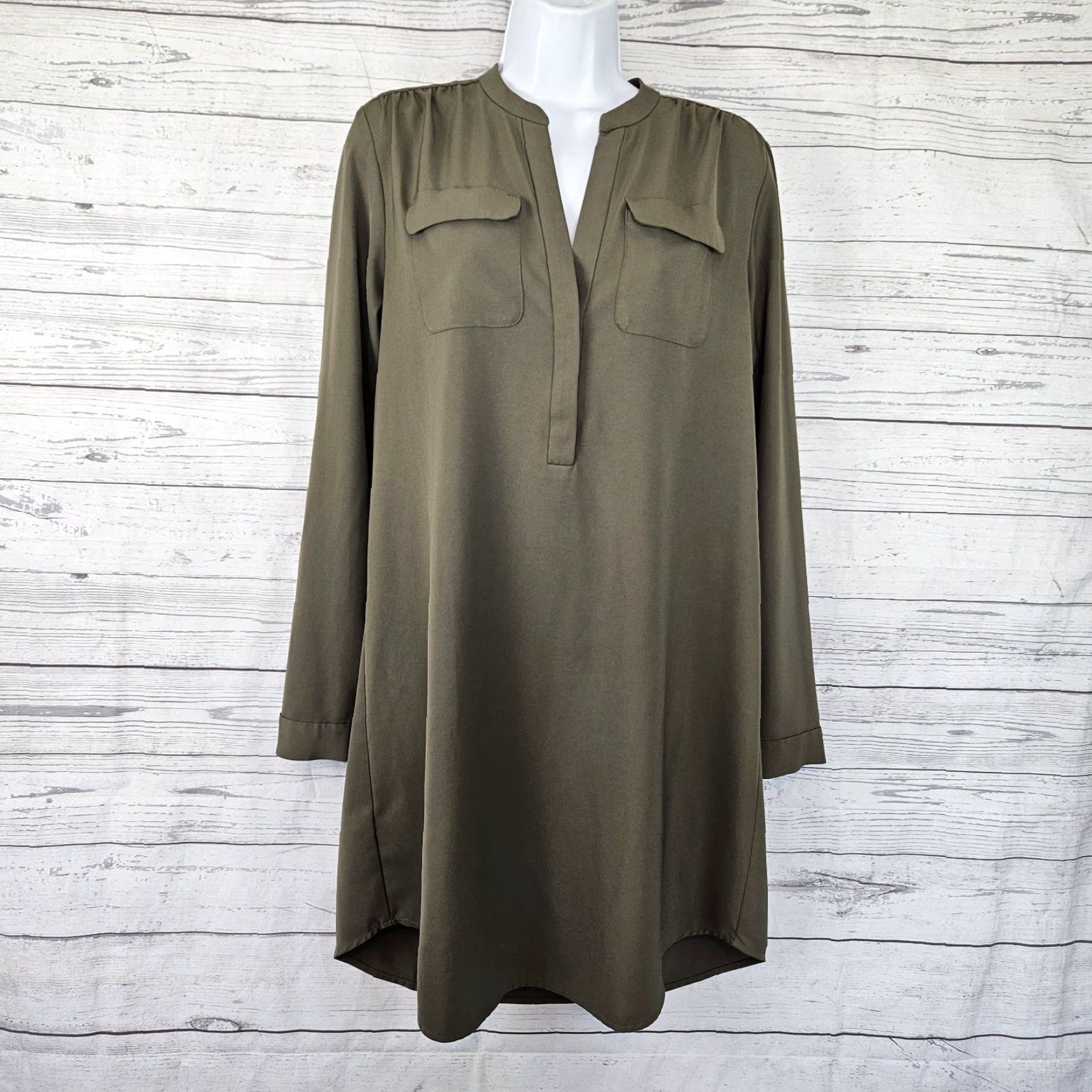 Loft Ann Taylor LOFT Womens Dress Sz Small Solid Green Long Sleeve Size S / US 4 / IT 40 - 2 Thumbnail