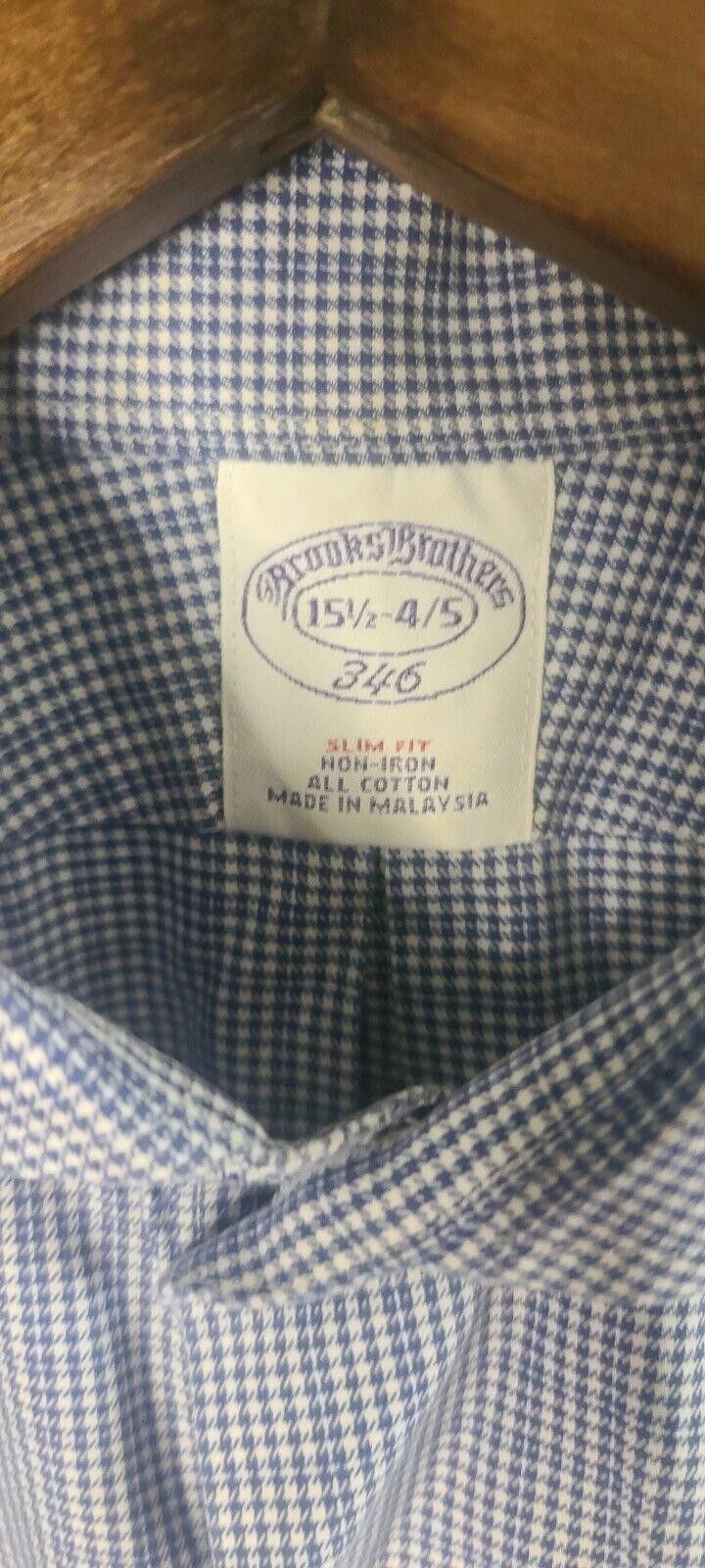 Brooks Brothers Brooks Brothers 346 Men's 15 1/2-4/5 White Blue Slim Fit Size 38R - 4 Thumbnail