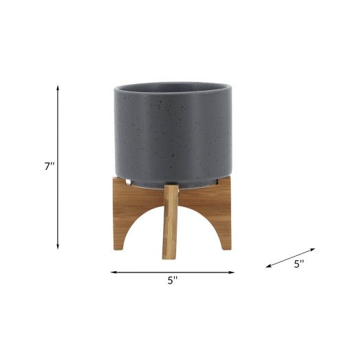 Designer × Homemade 5" PLANTER W/ WOOD STAND, MATTE GRAY Size US L / EU 52-54 / 3 - 8 Thumbnail