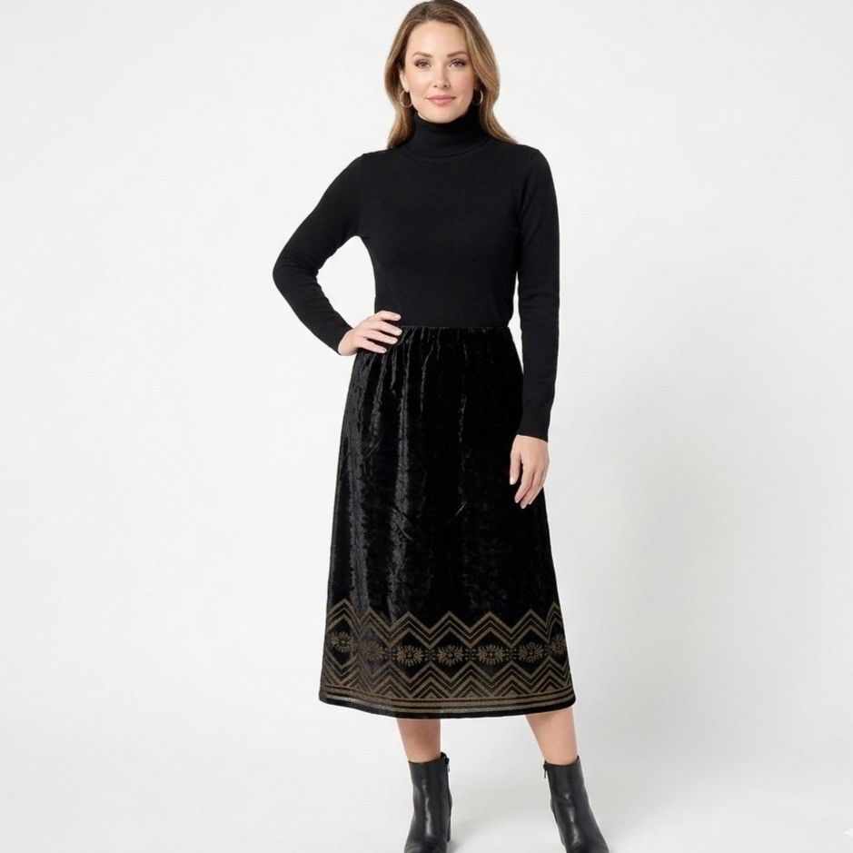 Other Vintage Victor Costa Occasion Black Velvet Skirt Size XS Size 24" / US 00 / IT 34 - 1 Thumbnail