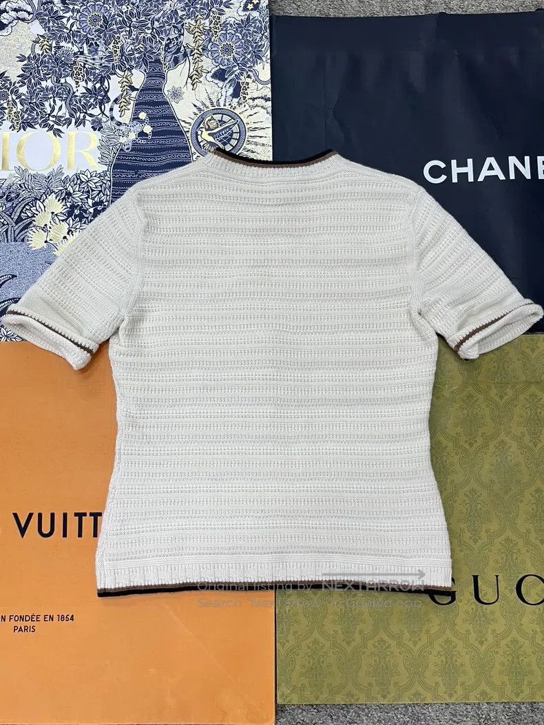 Loro Piana LORO PIANA White Color Blocked Knit Short Sleeve Size S / US 4 / IT 40 - 2 Thumbnail