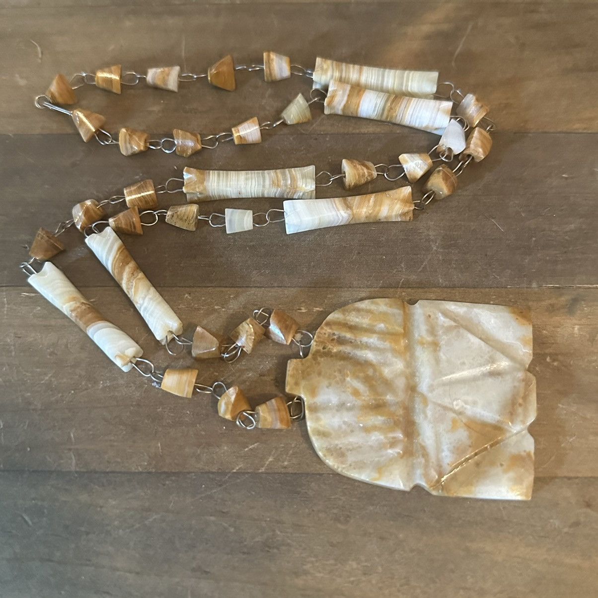 Vintage Vintage Mexican carved onyx Aztec Mayan pendant necklace Size ONE SIZE - 2 Thumbnail