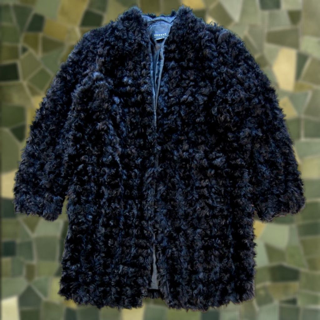 Vintage Trouve' Black Trench Coat Jacket Woman Medium - Faux Fur Glam Cozy Warm Long Coat Size M / US 6-8 / IT 42-44 - 1 Thumbnail