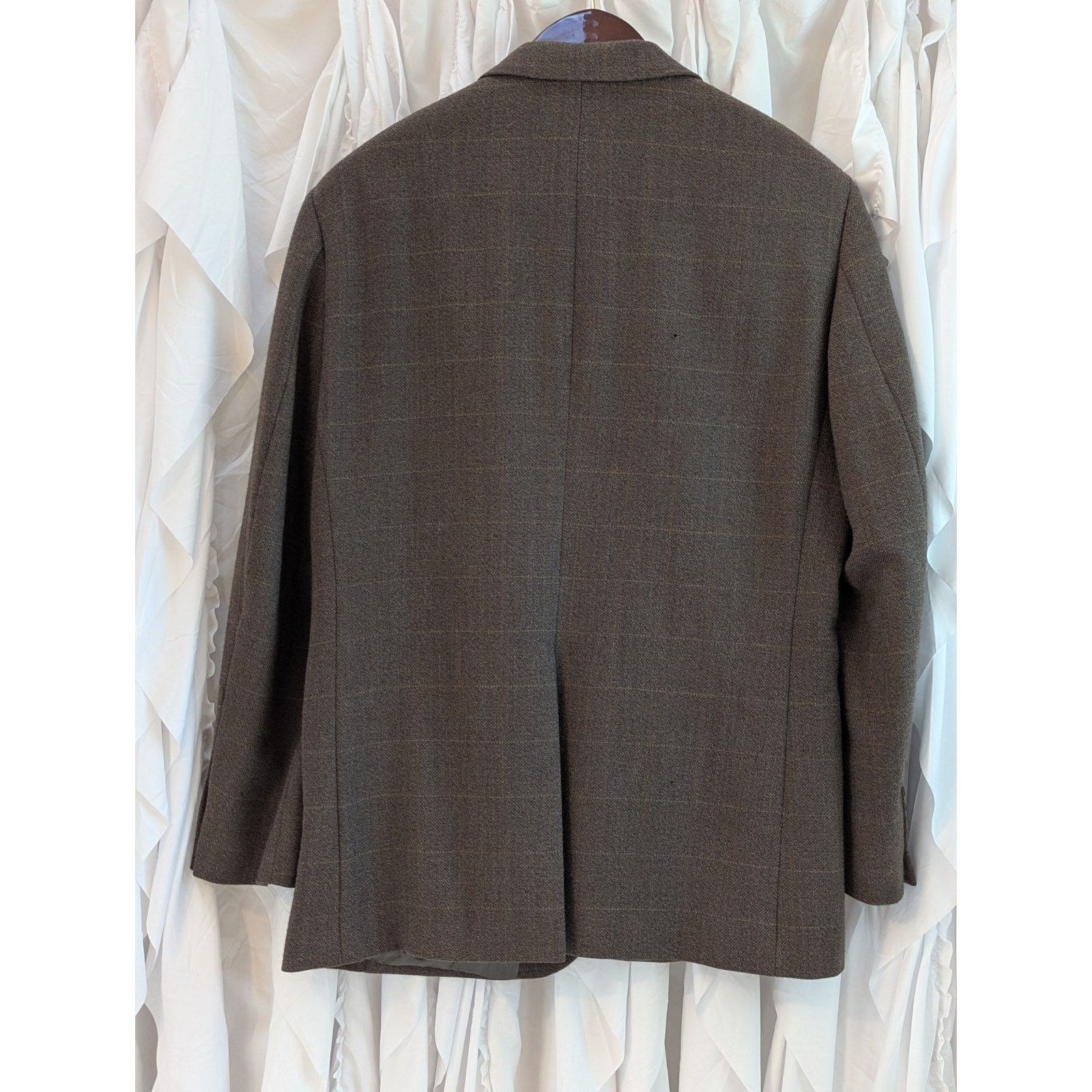 Oscar De La Renta 40R Brown 100% Wool Light Plaid 2 Button Notch Lapel Blazer Size 40R - 17 Thumbnail