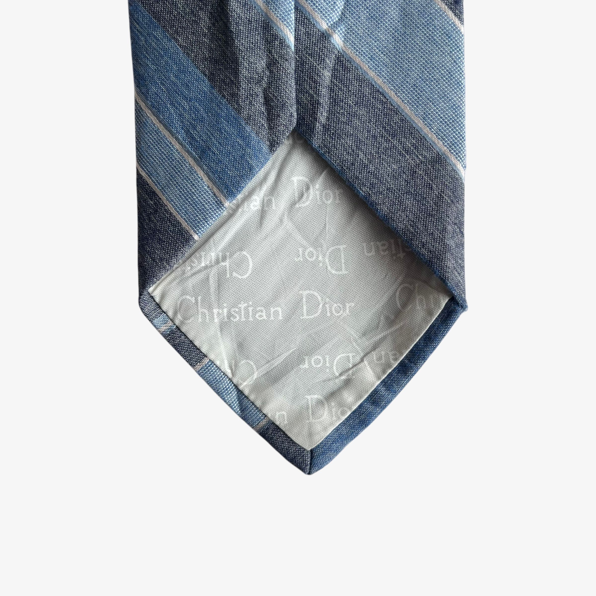 Dior Vintage 80s Christian Dior Blue & Grey Striped Tie Size ONE SIZE - 4 Thumbnail