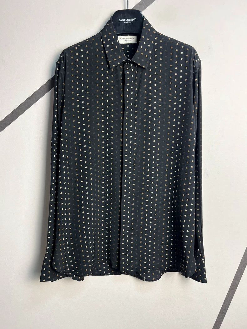 Saint Laurent Paris Saint Laurent Silk Polka Dot Button-Up Shirt- Size US M / EU 48-50 / 2 - 1 Thumbnail