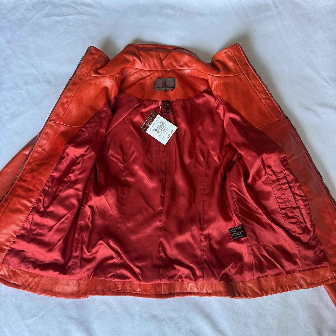 Danier Vintage 90s Orange Genuine Leather Jacket Size XS / US 0-2 / IT 36-38 - 4 Thumbnail