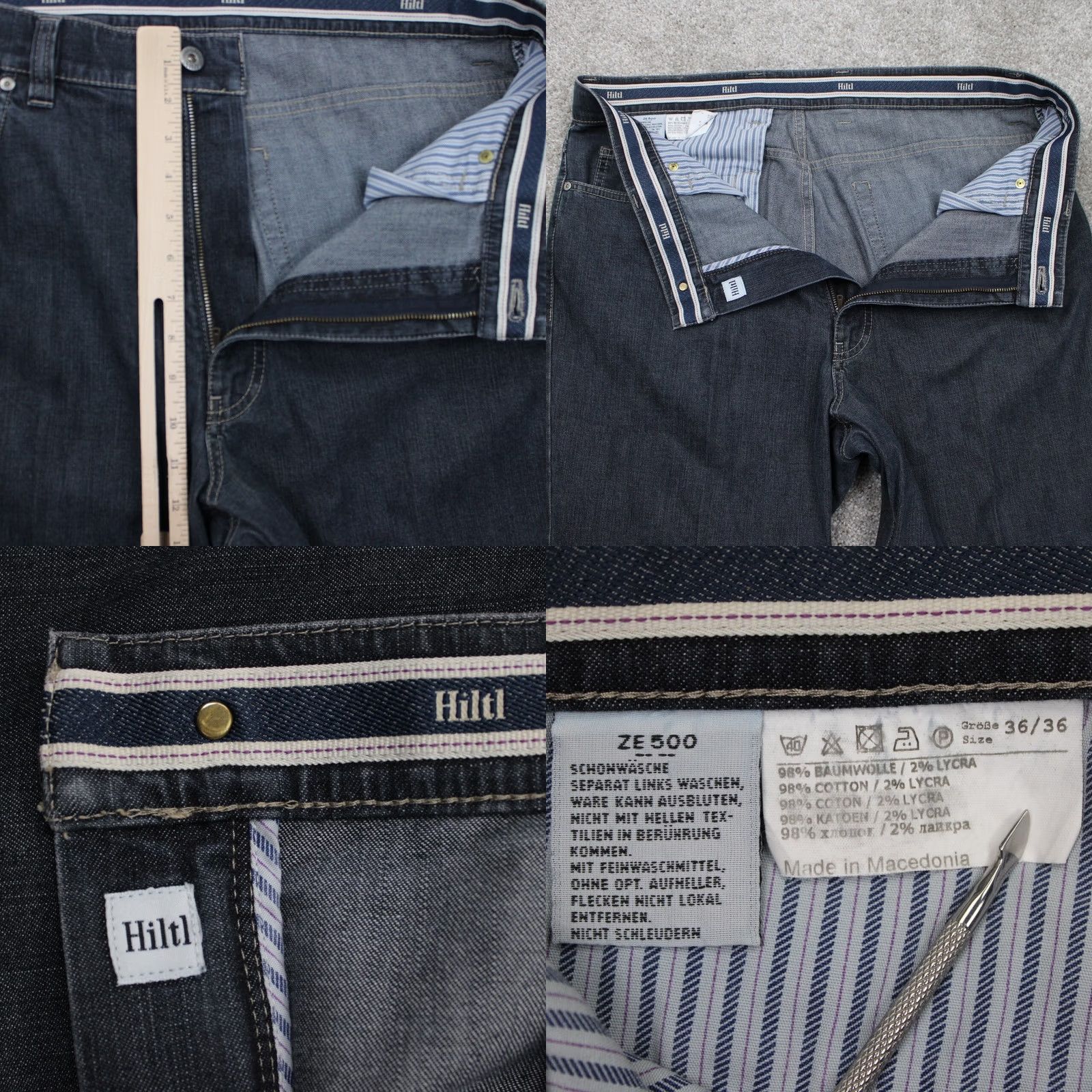 Denime Hiltl Jeans Mens 36 Straight 5-Pocket Denim Cotton Stretch Black 90s Theme 30in Inseam Mens Size US 36 / EU 52 - 8 Thumbnail