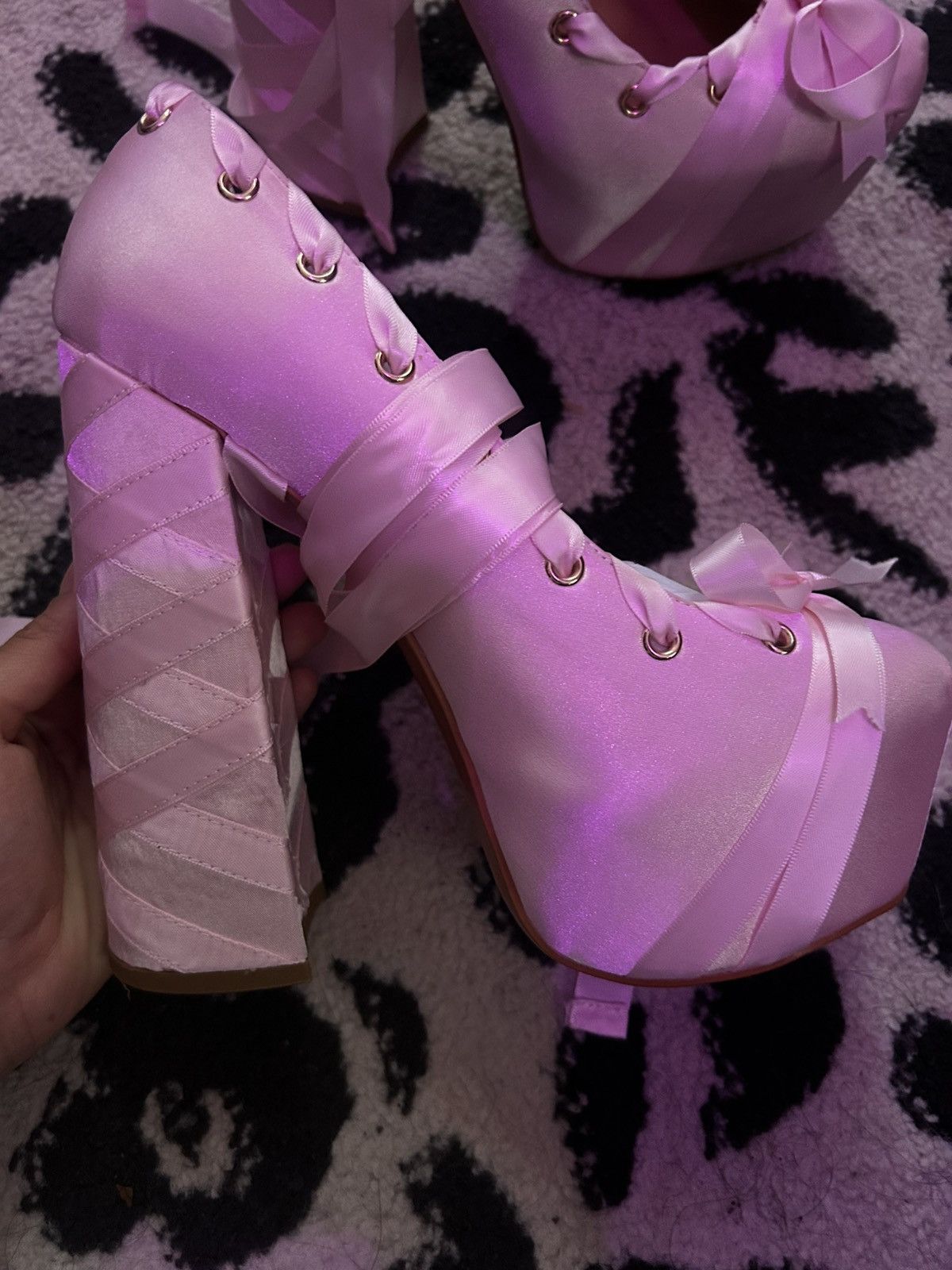 Dolls Kill 🎀 Pink Satin Ballet Ribbon Platforms 🎀 Size US 8 / IT 38 - 2 Thumbnail