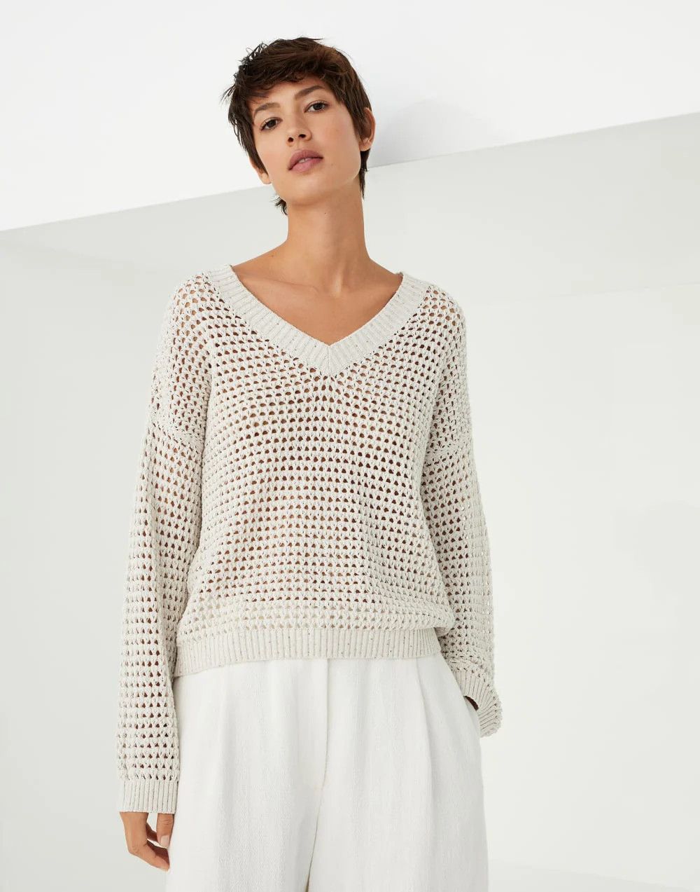 Brunello Cucinelli o1w1db10825 Sweater in Medium Beige Size XL / US 12-14 / IT 48-50 - 1 Thumbnail