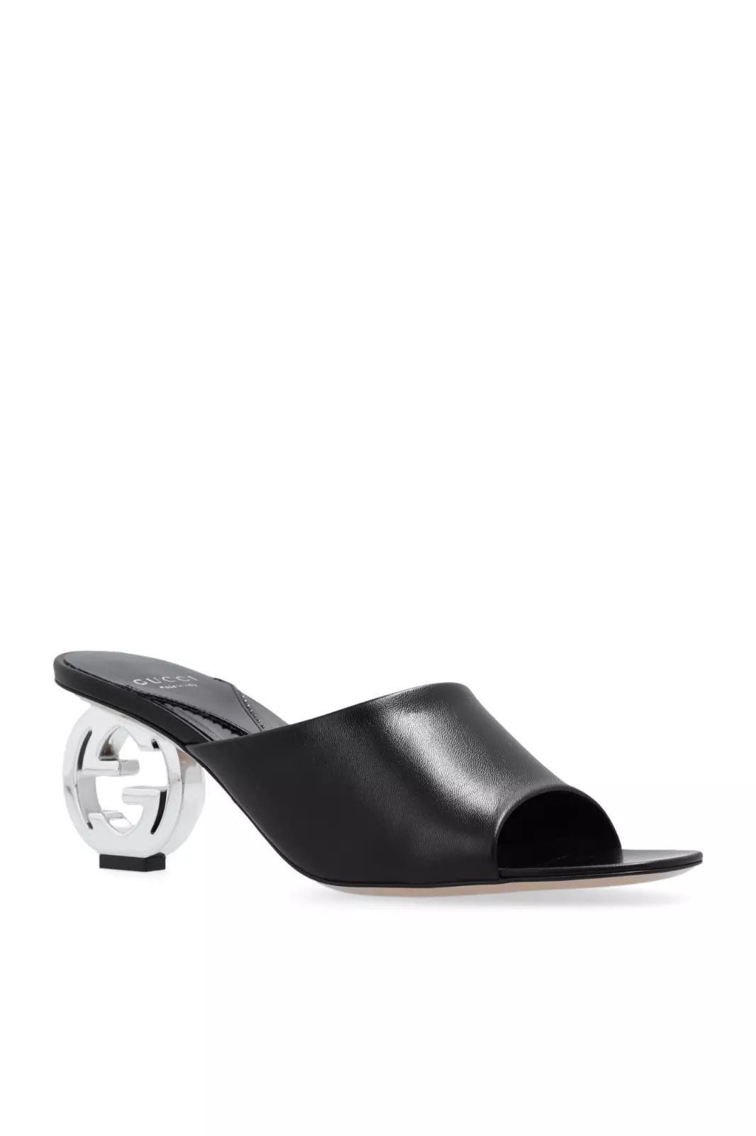 GUCCI Interlocking G Black Leather 80mm Mules New