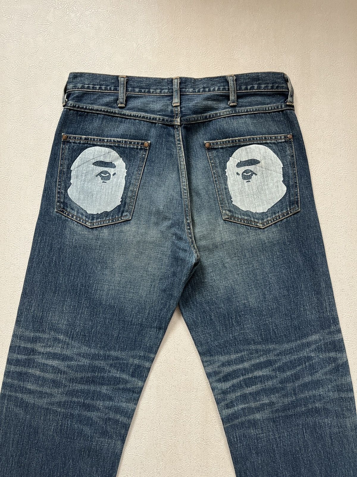 Bape 00’s Bape Ape Head Washed Denim Jeans Size US 32 / EU 48 - 3 Thumbnail