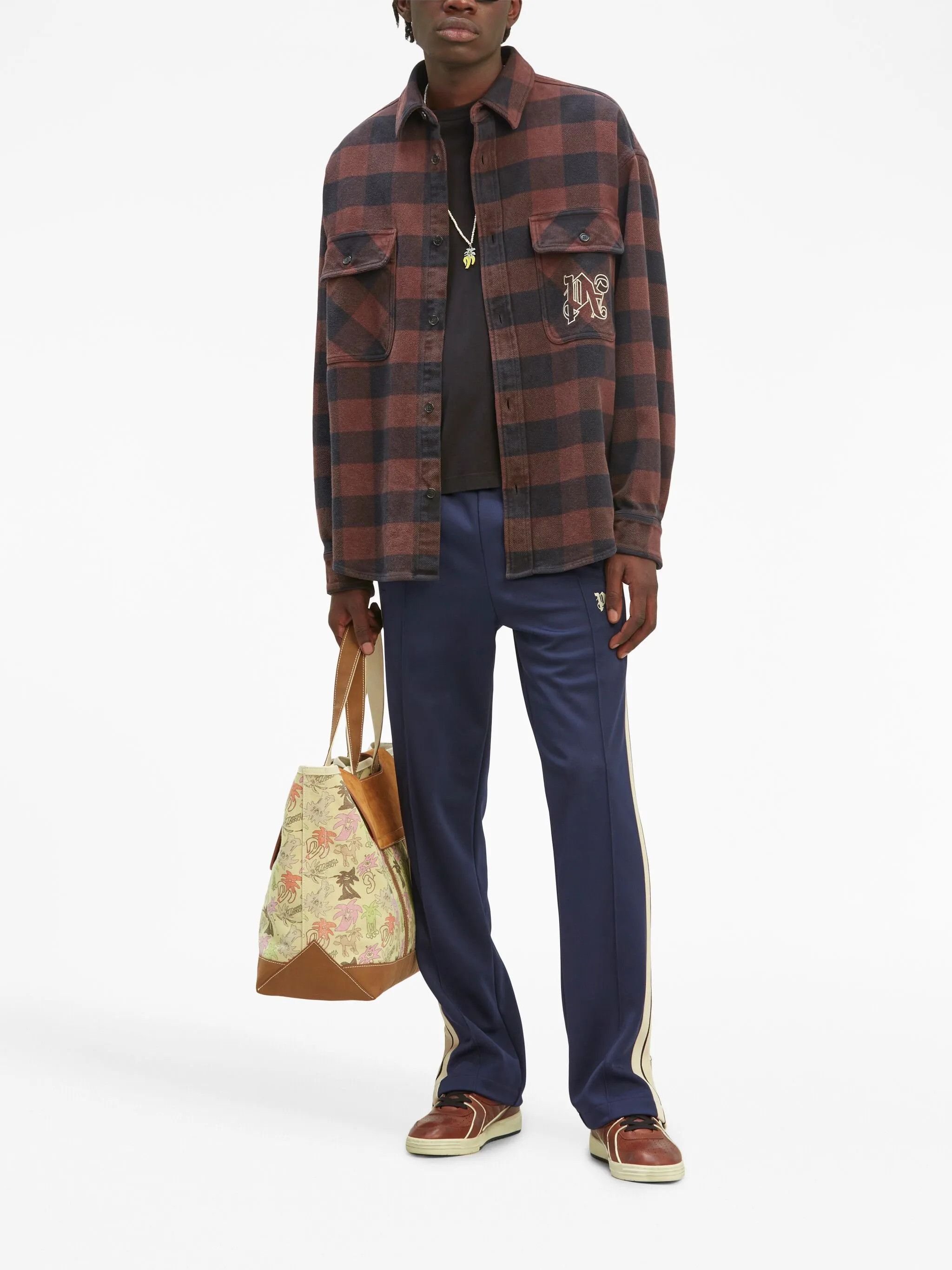 Palm Angels o1gr1nt0425 Pa Monogram Check Over Shirt in Brown Size US M / EU 48-50 / 2 - 2 Thumbnail