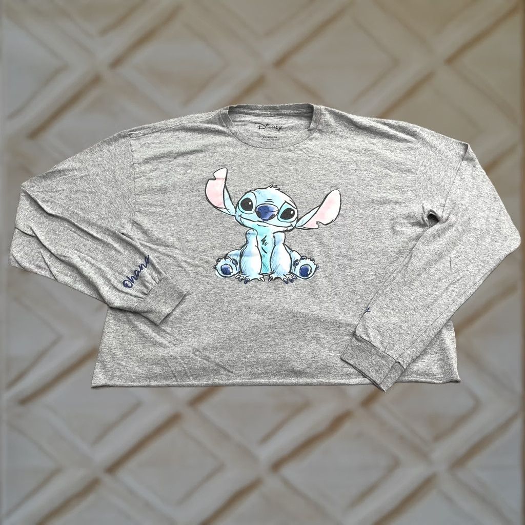 Disney Disney Stitch Cropped Top Womens XL Gray Long Sleeve Crew Neck Cotton Tee Size XL / US 12-14 / IT 48-50 - 1 Thumbnail