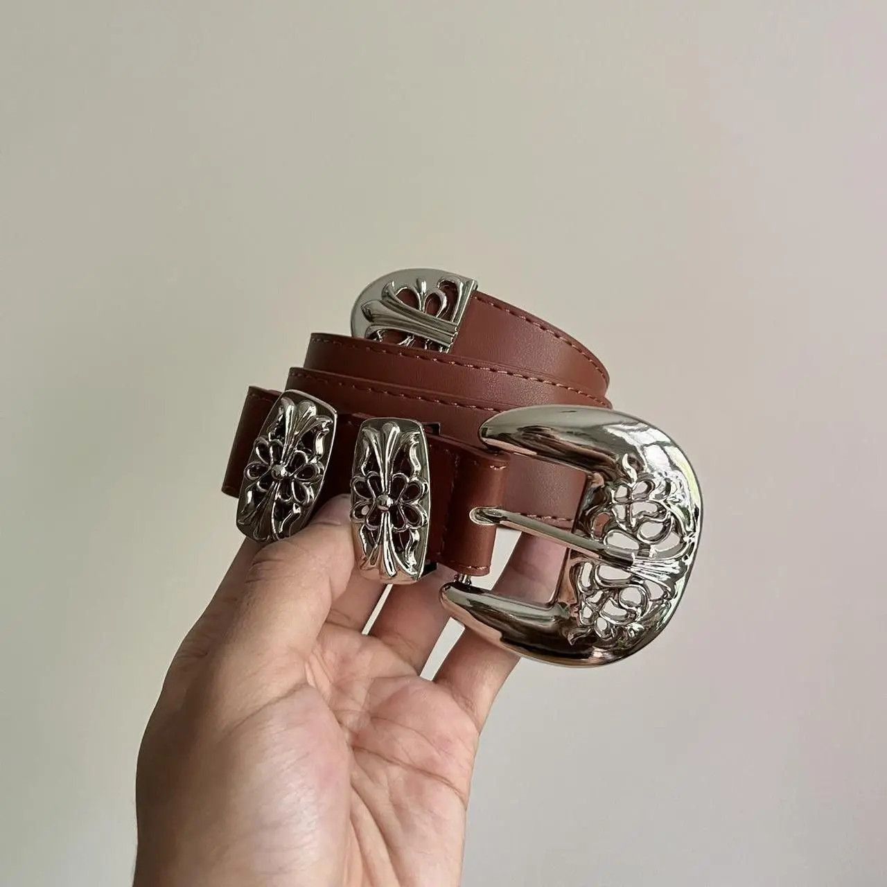 Cowboy Equipment vintage buckle brown american western design belt Size ONE SIZE - 4 Thumbnail