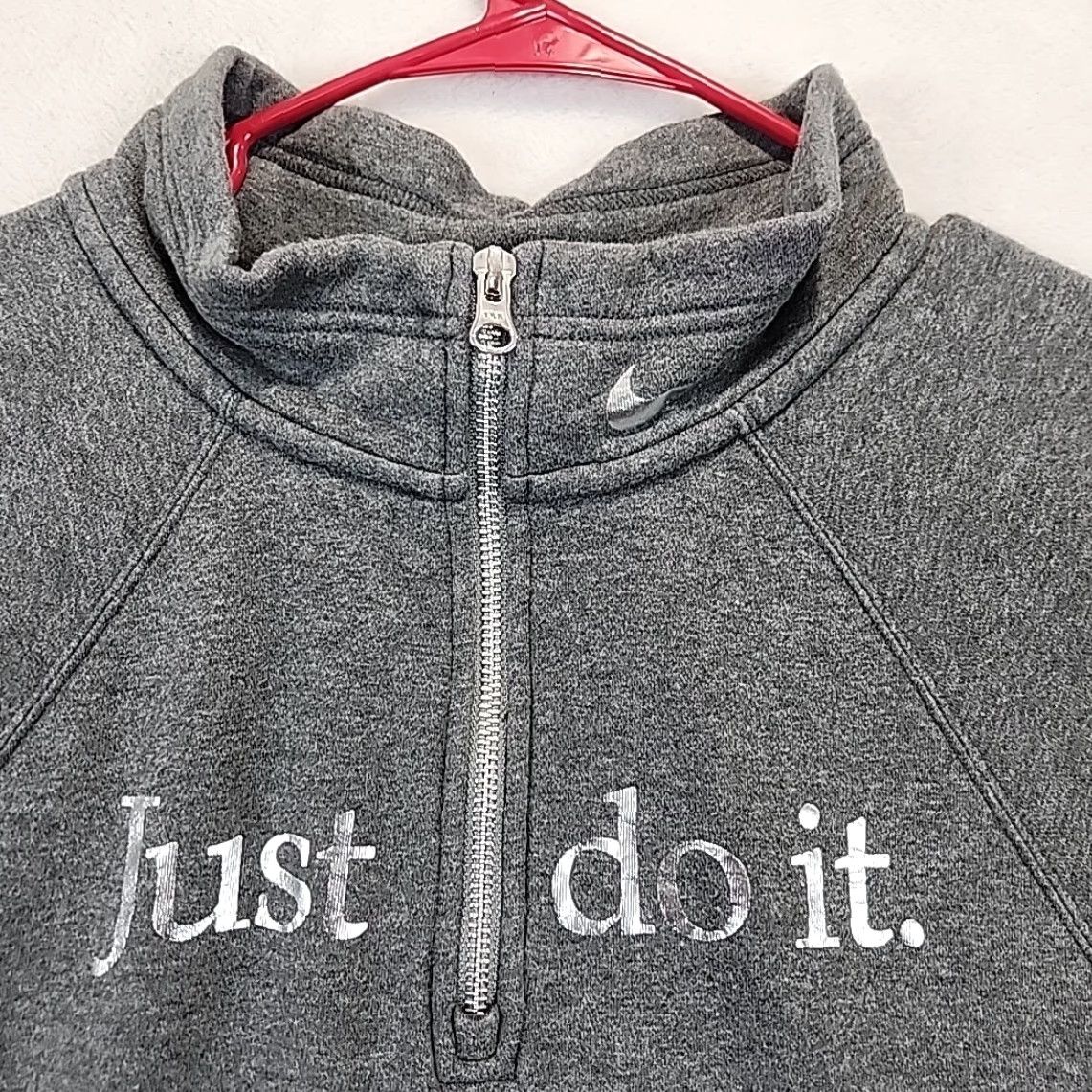 Nike VINTAGE NIKE Funnel-Neck 1/2 Zip Sweater Womens S Gray Silver Crop Athleisure Sweatshirt Size S / US 4 / IT 40 - 2 Thumbnail