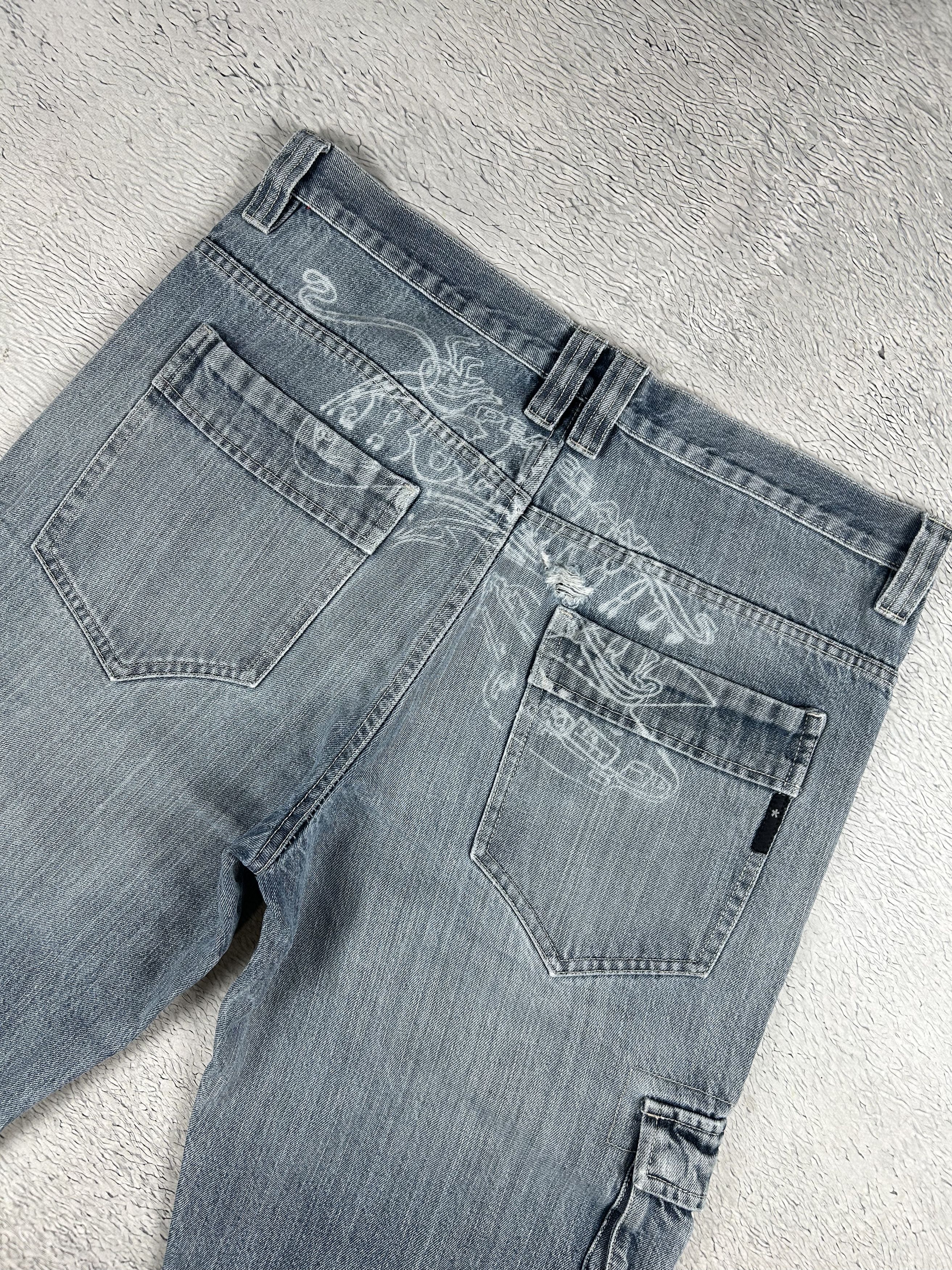 JNCO Vintage Cargo Denim Shorts Baggy Streetwear Big Logo SK8 Size US 36 / EU 52 - 2 Thumbnail