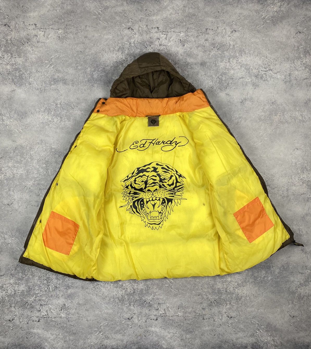 Ed Hardy Ed Hardy by Christian Audigier Y2K Boys Puffer Jacket Brown Size US XXS / EU 40 - 22 Thumbnail