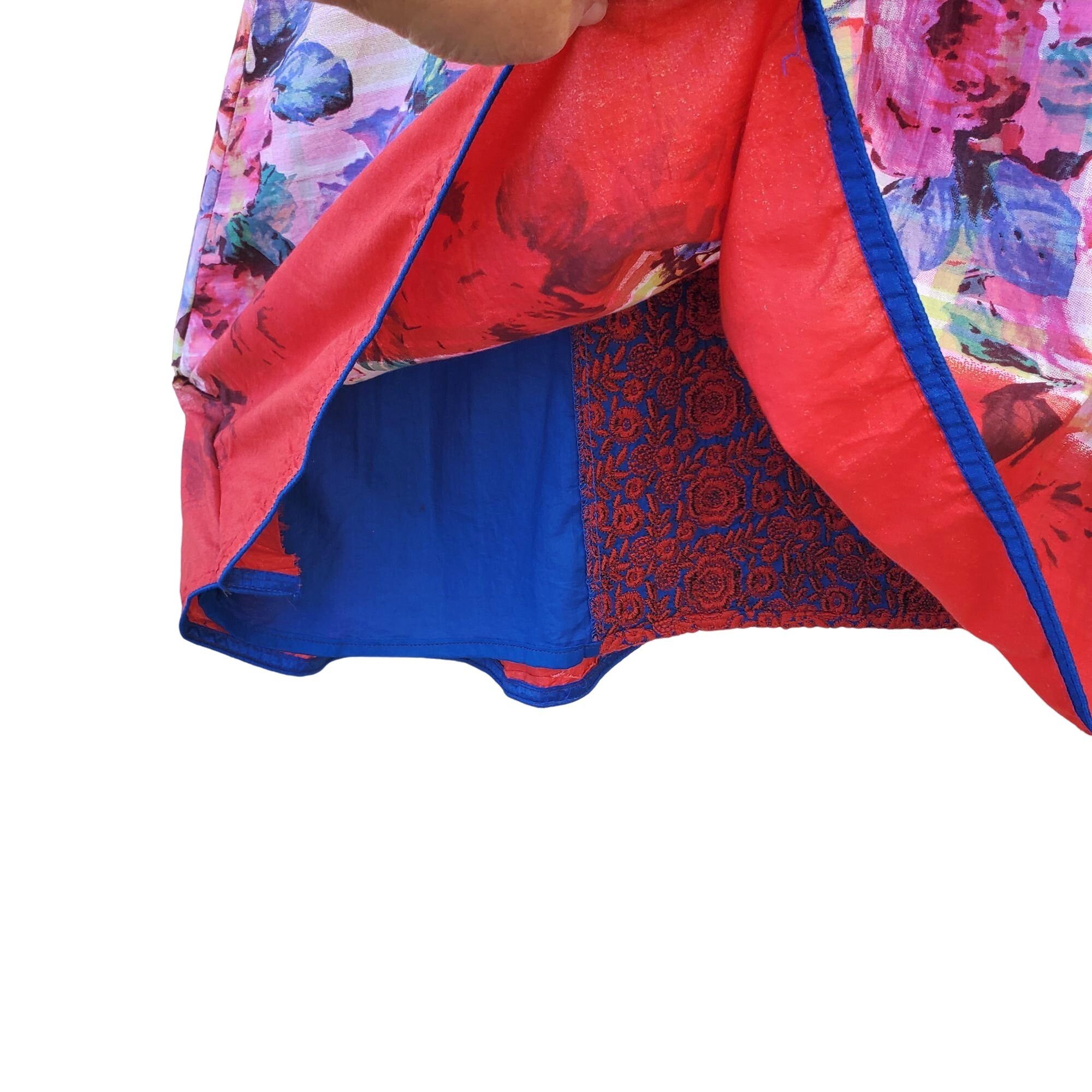 Other Long Sleeve Dress Floral Red Blue Embroidered Patchwork Kame Size S / US 4 / IT 40 - 13 Thumbnail
