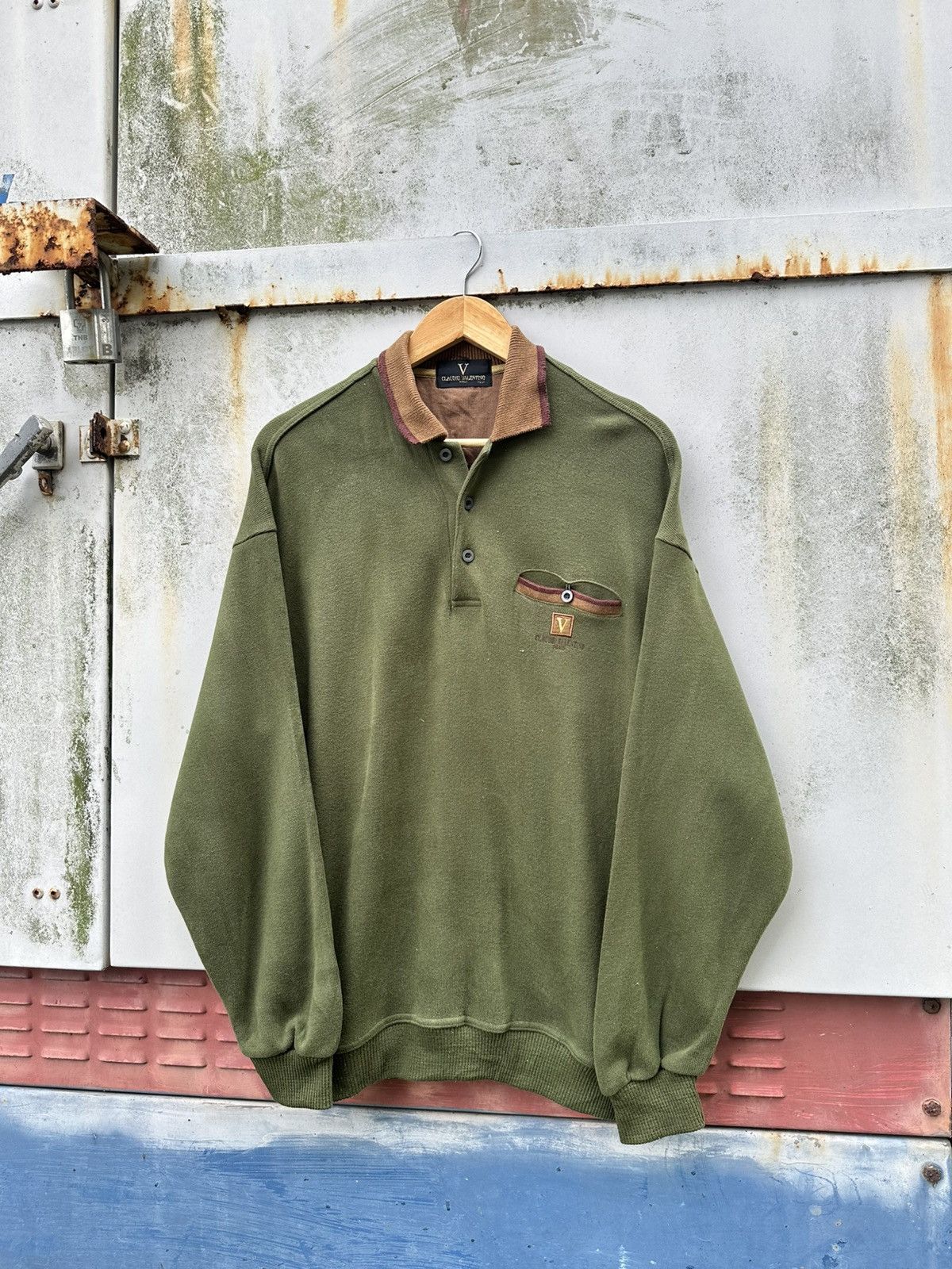 Valentino 👹Claudio Valentino Italy Olive Green Long Sleeves Polo Size US L / EU 52-54 / 3 - 6 Thumbnail