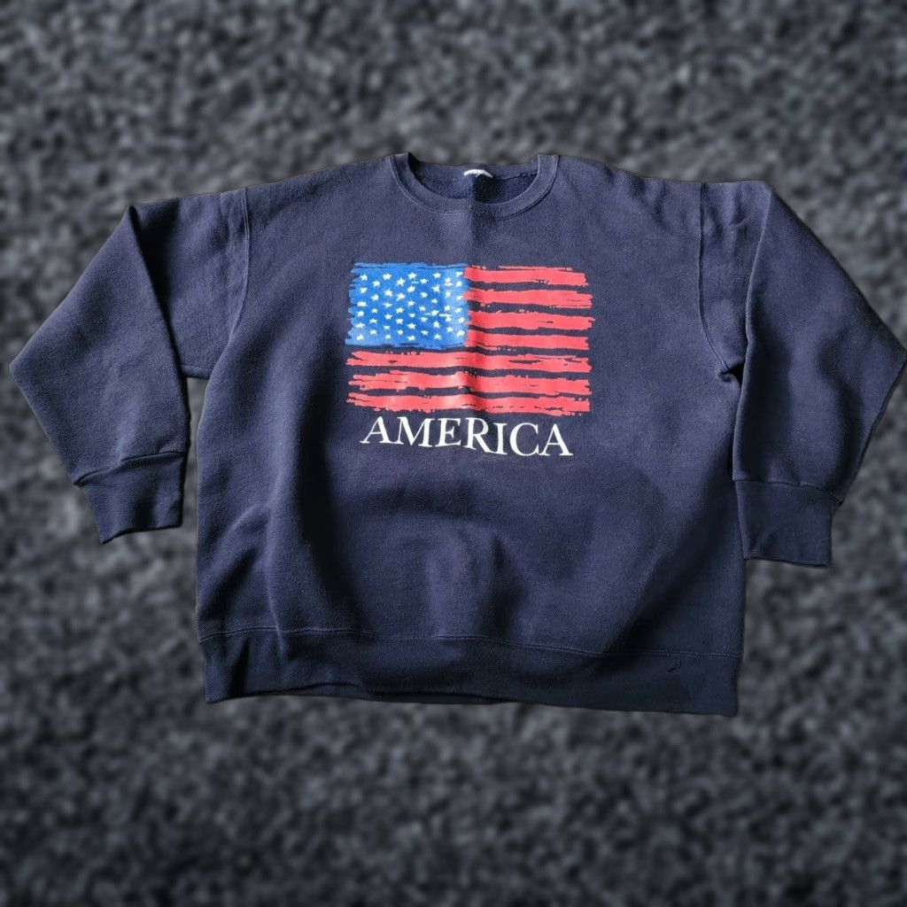 Vintage VINTAGE Mens XL USA Flag Pullover Sweatshirt Crew Neck Blue Long Sleeve Size US XL / EU 56 / 4 - 1 Thumbnail