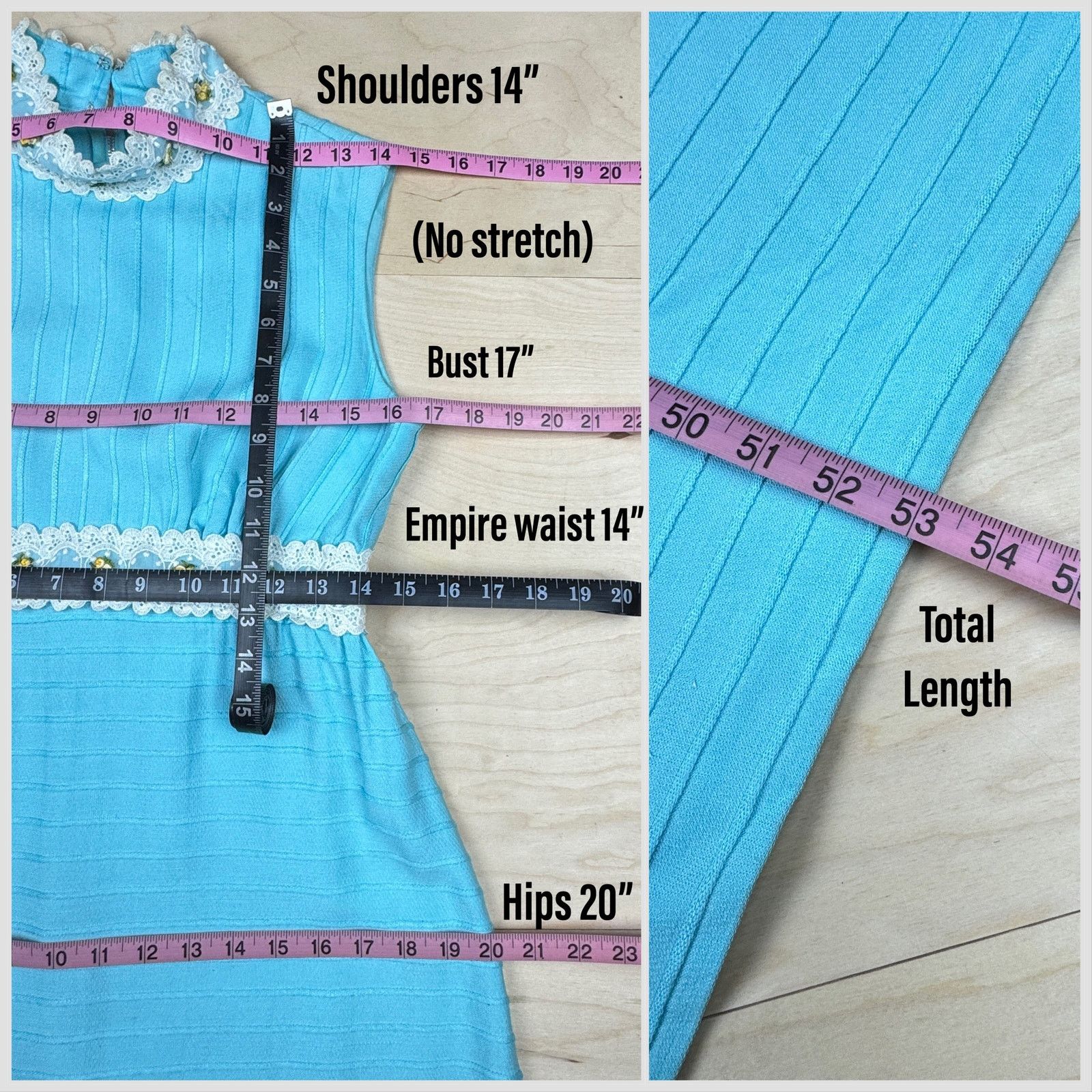Vintage Vintage 60s Sky Blue Sleeveless A-Line Mock Neck Maxi Dress Size S / US 4 / IT 40 - 7 Thumbnail