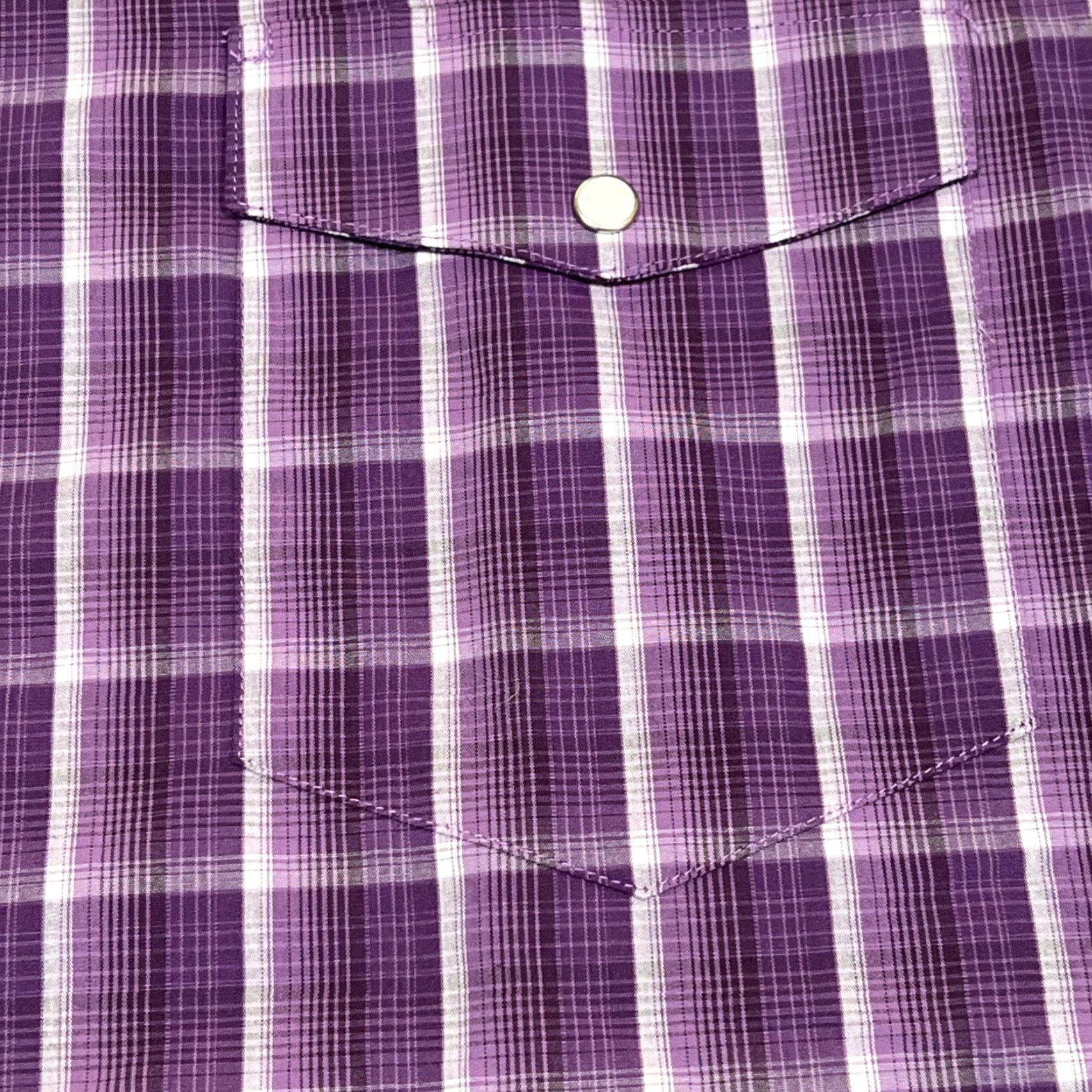 Vintage Panhandle Select Men's 2XL Short Sleeve Pearl Snap Plaid Western Shirt Purple Woven Cotton Size US XXL / EU 58 / 5 - 4 Thumbnail