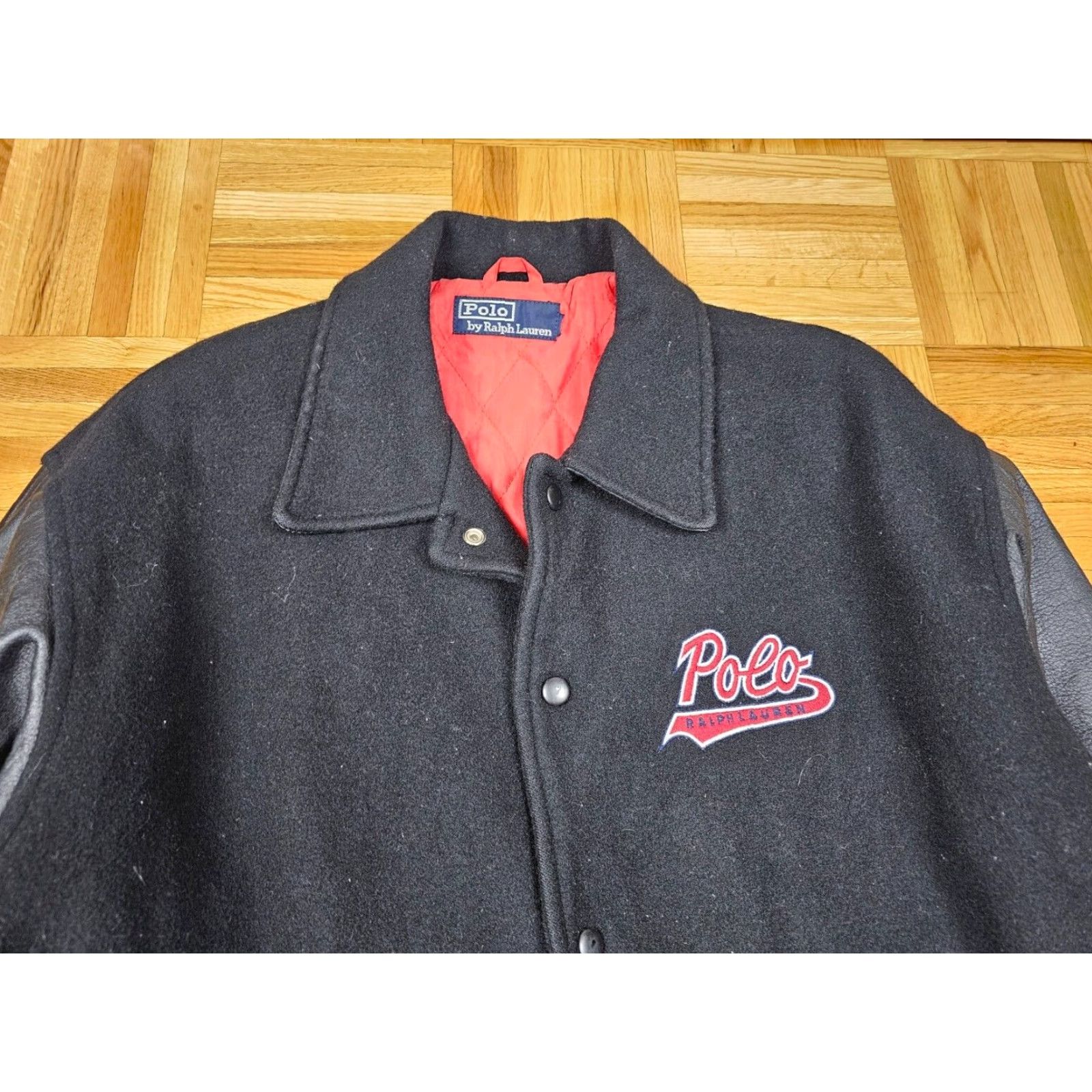 Ralph Lauren VINTAGE Ralph Lauren POLO VARSITY JACKET SHIRT Men L Black Leather Wool SIZE 90s 92' P WING Size US L / EU 52-54 / 3 - 2 Thumbnail