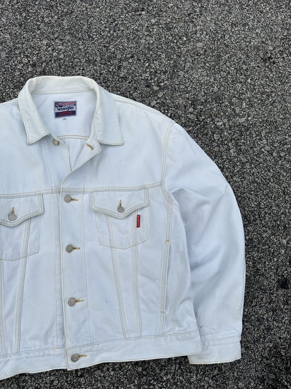 Wrangler 👹Vintage Wrangler White Trucker Jacket Size US L / EU 52-54 / 3 - 5 Thumbnail