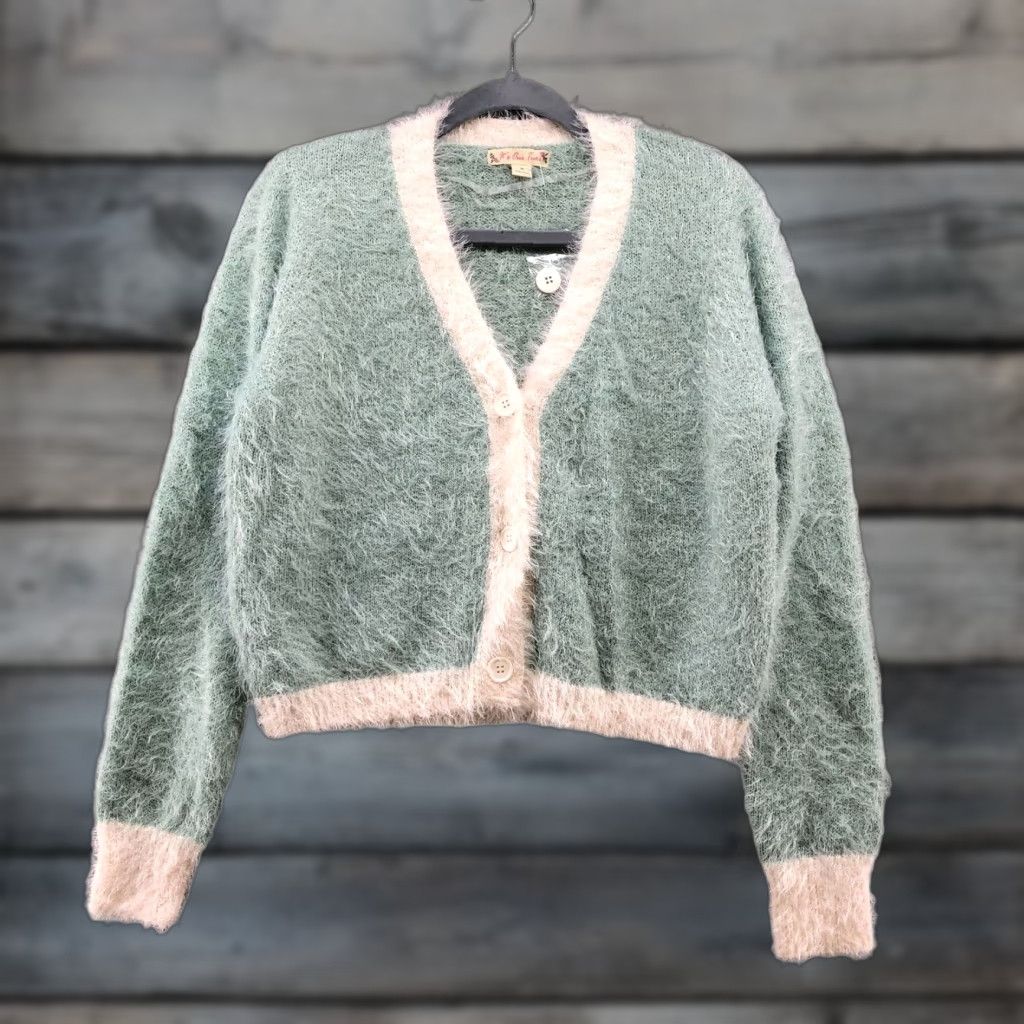 Vintage NWOT It's Our Time Fuzzy Cardigan Womens M V-Neck Mint Pastel Button Front Size M / US 6-8 / IT 42-44 - 1 Thumbnail
