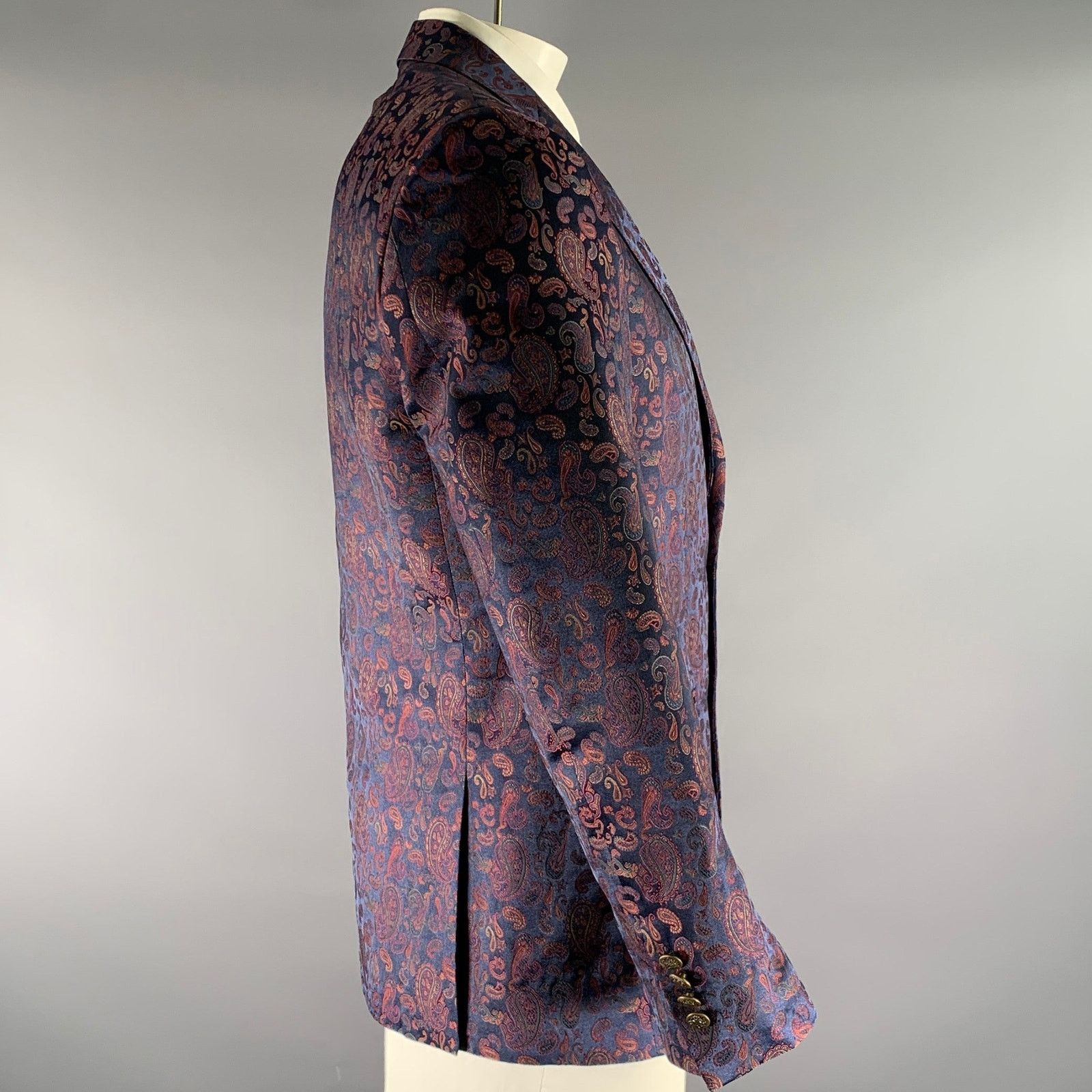 Tallia TALLIA 42R Navy Burgundy Green Paisley Poly Sport Coat Size 42R - 3 Thumbnail