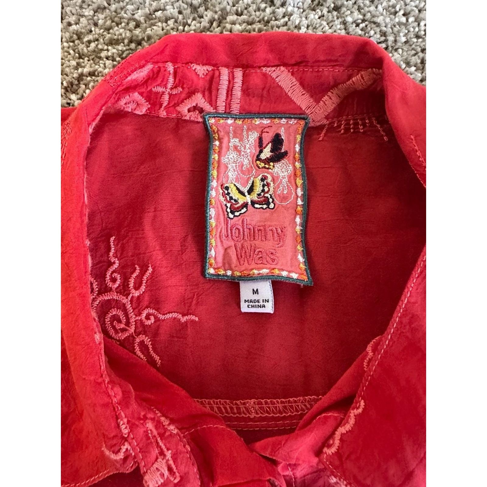Johnny Was Johnny Was Red Slim Audrey Embroidered Shirt Size M Size M / US 6-8 / IT 42-44 - 8 Thumbnail