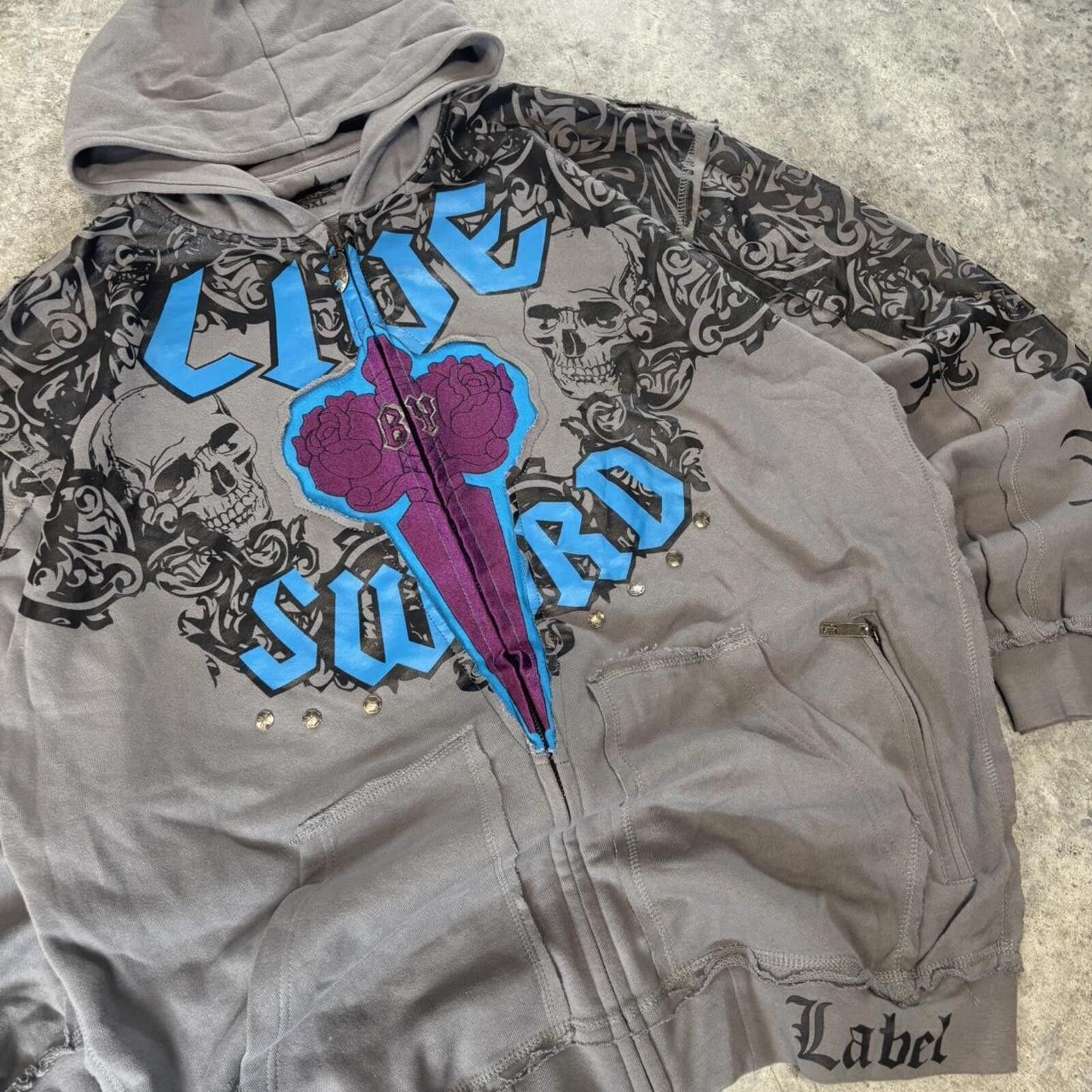 Affliction Blac Label Y2K Zip Up 2000s Baggy Hoodie Size US XXL / EU 58 / 5 - 4 Thumbnail