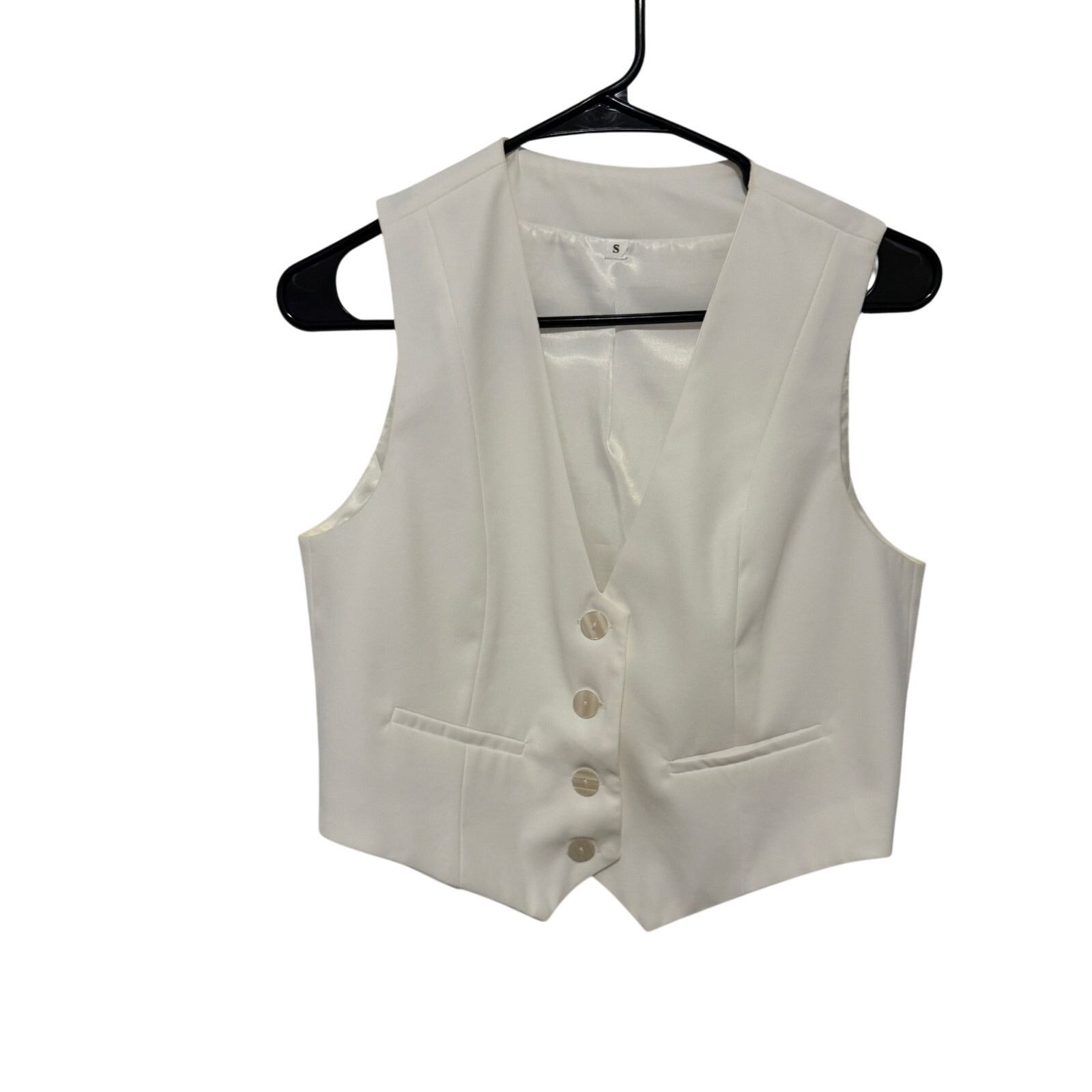 Other White Cropped VNeck Button Front Top Sleeveless Jacket Vest Size S / US 4 / IT 40 - 3 Thumbnail