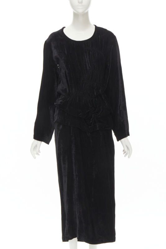 Comme des Garcons COMME DES GARCONS 1980's Vintage black velvet irregular shirred midi dress M Size M / US 6-8 / IT 42-44 - 1 Thumbnail
