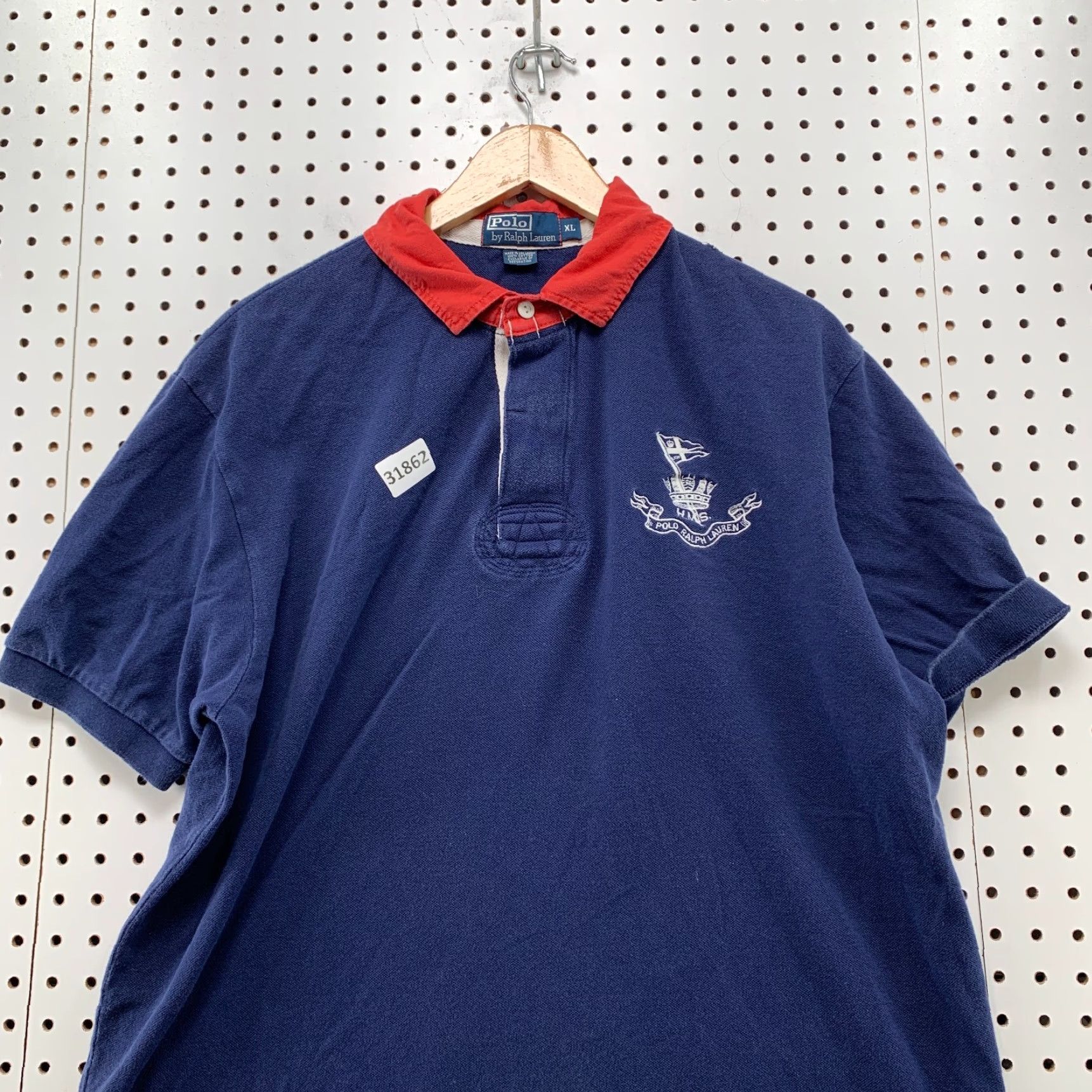Polo Ralph Lauren VINTAGE Polo Ralph Lauren Rugby Shirt Men XL Blue Collared Nautical HMS 24x28.5 Size US XL / EU 56 / 4 - 3 Thumbnail