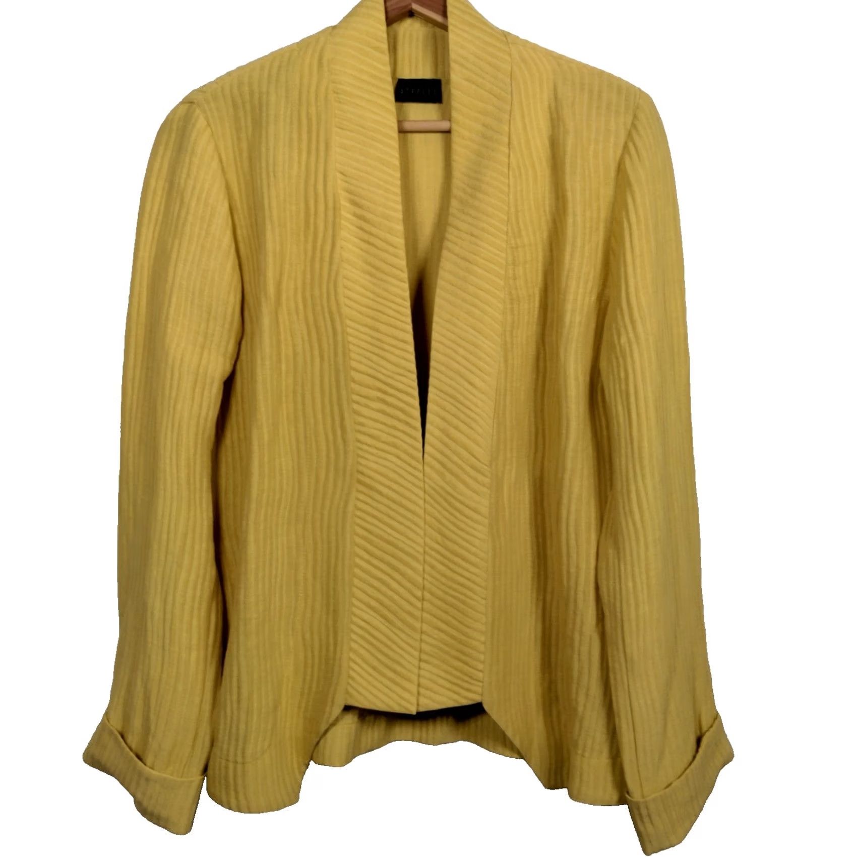 Vintage Lagenlook Blouse Cardigan One Size Linen Silk Gold Ribbed Long Sleeve Band Neck Gold Women Regular Earthy Natural Fall Spring Winter Gently Used Size ONE SIZE - 2 Thumbnail