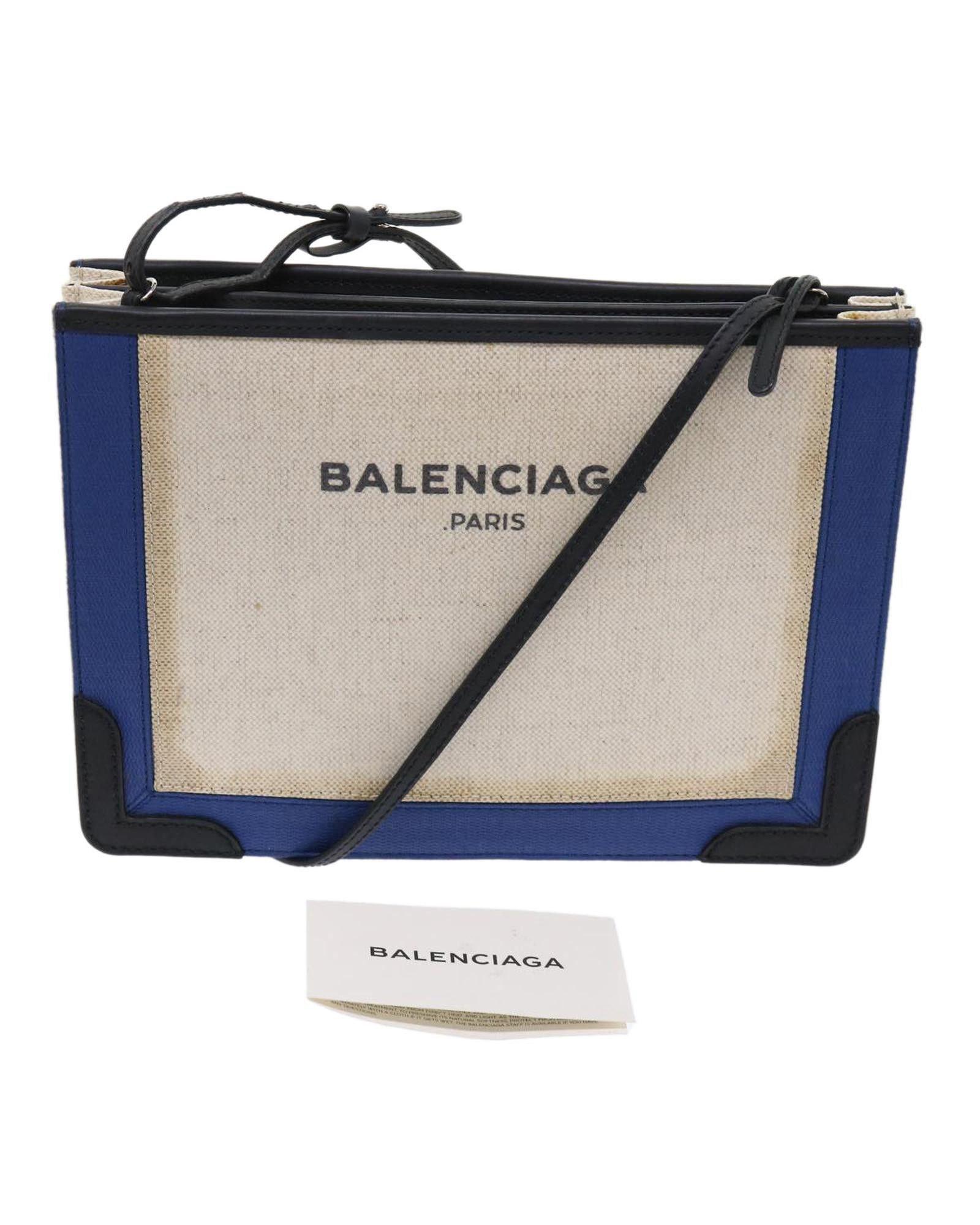 image of Balenciaga Navy Coated Canvas Shoulder Bag With White Accents, Women's