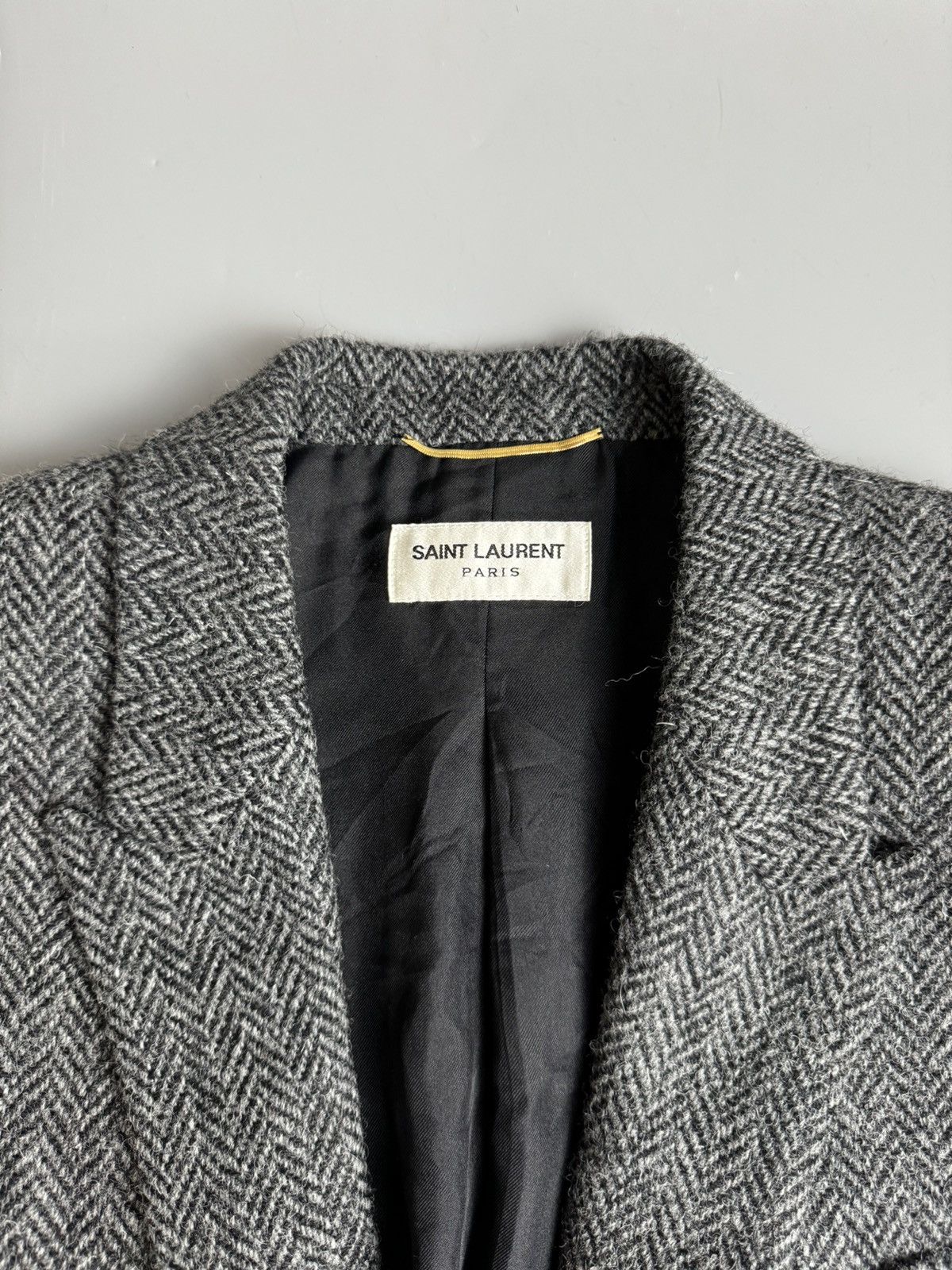 Hedi Slimane × Saint Laurent Paris Saint Laurent Wool Tweed Herringbone 1B Tailored Jacket Size 36R - 7 Thumbnail