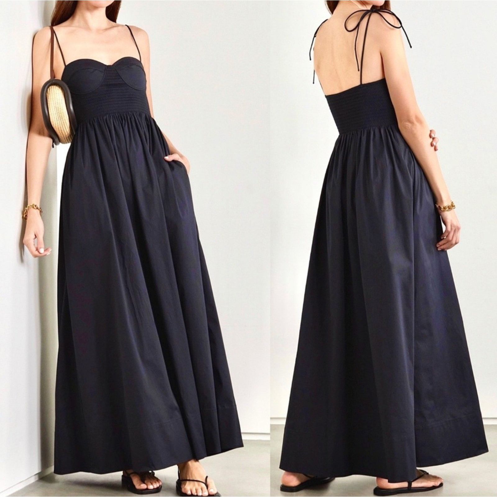 Staud STAUD Womens Landry Tie Shoulder Maxi Dress Size M / US 6-8 / IT 42-44 - 4 Thumbnail