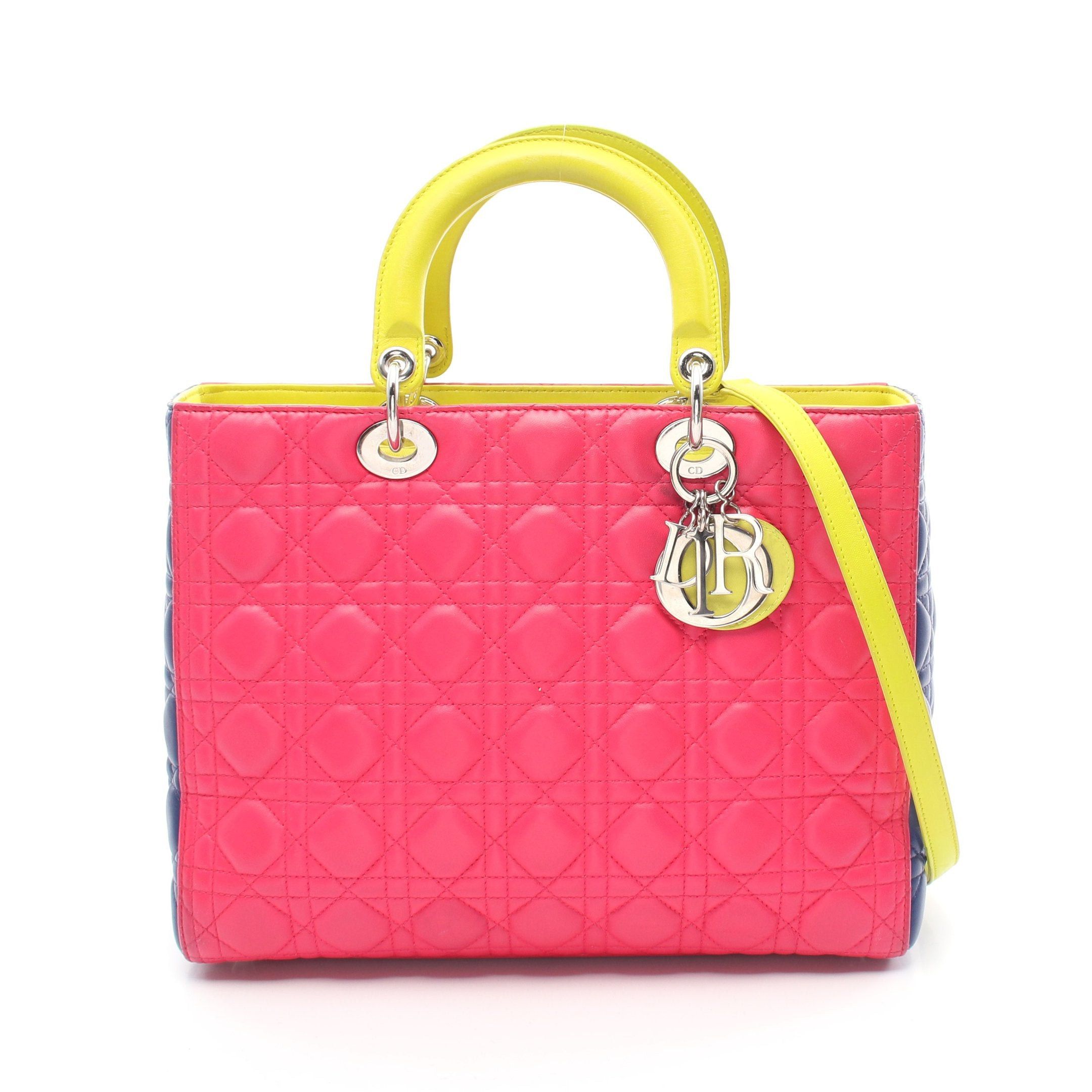 Dior Dior Lady Dior Large Canage Handbag Leather Pink Purple Yellow Blue Size ONE SIZE - 1 Thumbnail
