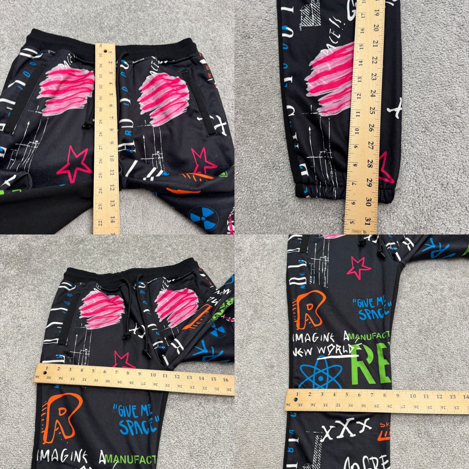 Reason Reason Graffiti Space Print Graphic Jogger Sweatpants Men S Black Streetwear Size US 29 - 9 Thumbnail