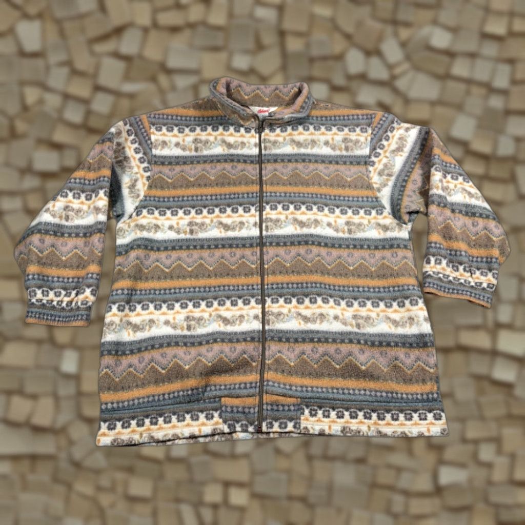 Haband VINTAGE Haband Southwest Jacket Womens XL Fleece Brown Orange Aztec 90s Geometric Casual Workwear Size XL / US 12-14 / IT 48-50 - 1 Thumbnail