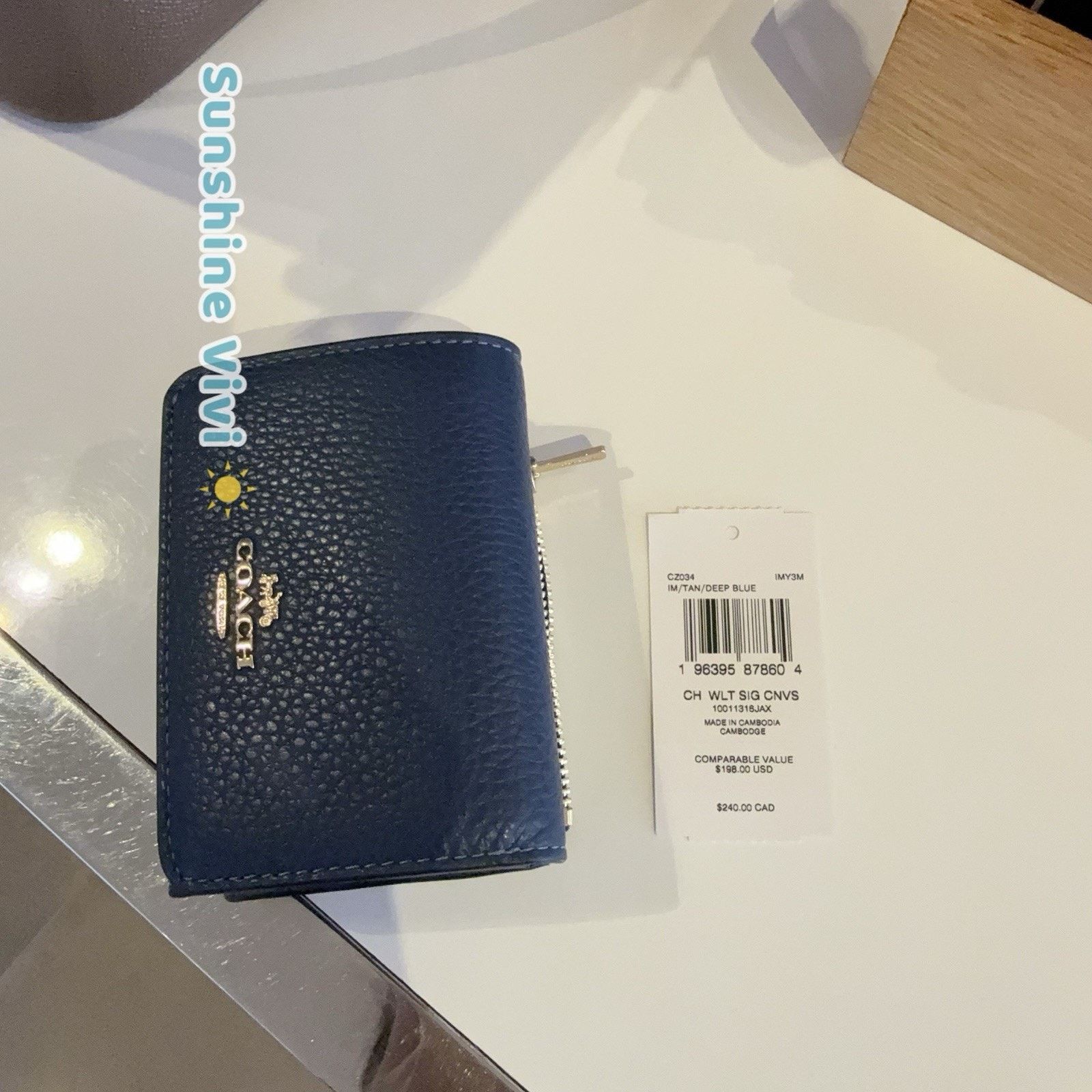 Coach NWT Coach Card Holder Wallet CZ034 Tan/Deep Blue Size ONE SIZE - 2 Thumbnail
