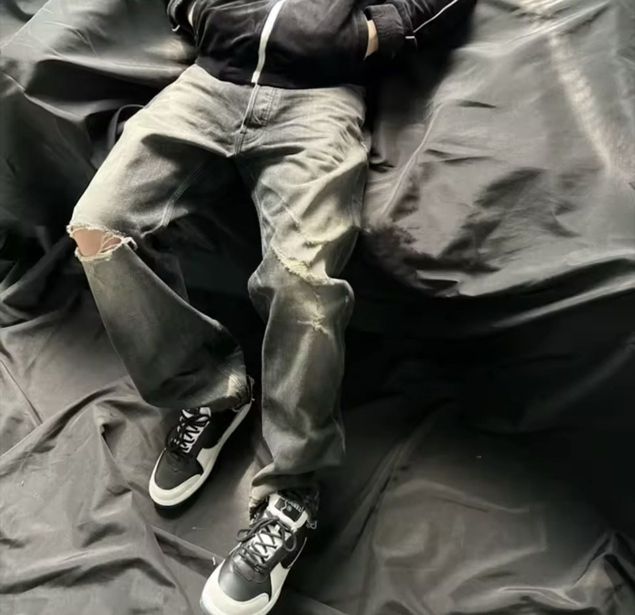 Denime × Jean Streetwear Damaged Hole Washed Baggy Jeans Size US 35 - 2 Thumbnail